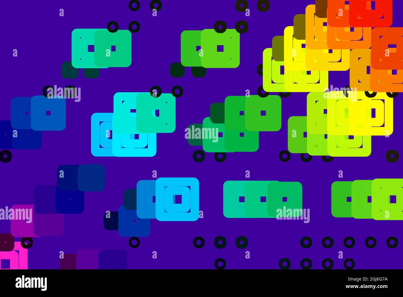 Purple background with colorful square particles. Stock Vector