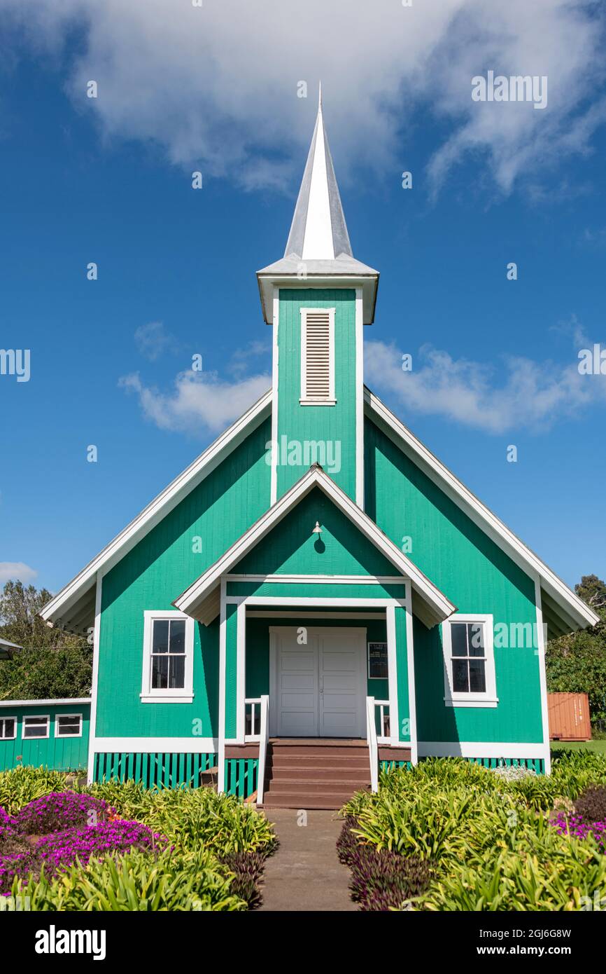 Exterior view of Ke Ola Mau Loa Church, Kamuela, Waimea, Big Island, Hawaii. Stock Photo