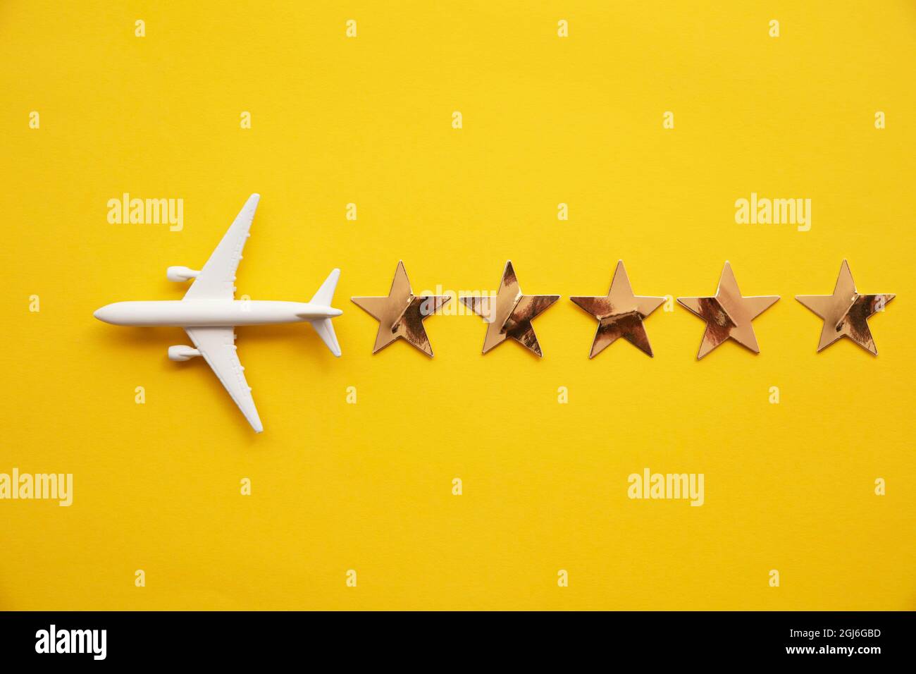 Airplane vacation travel 5 star rating passenger experience background Stock Photo