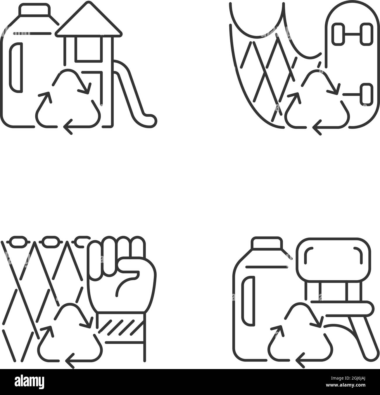 Recycling for sustainability linear icons set Stock Vector