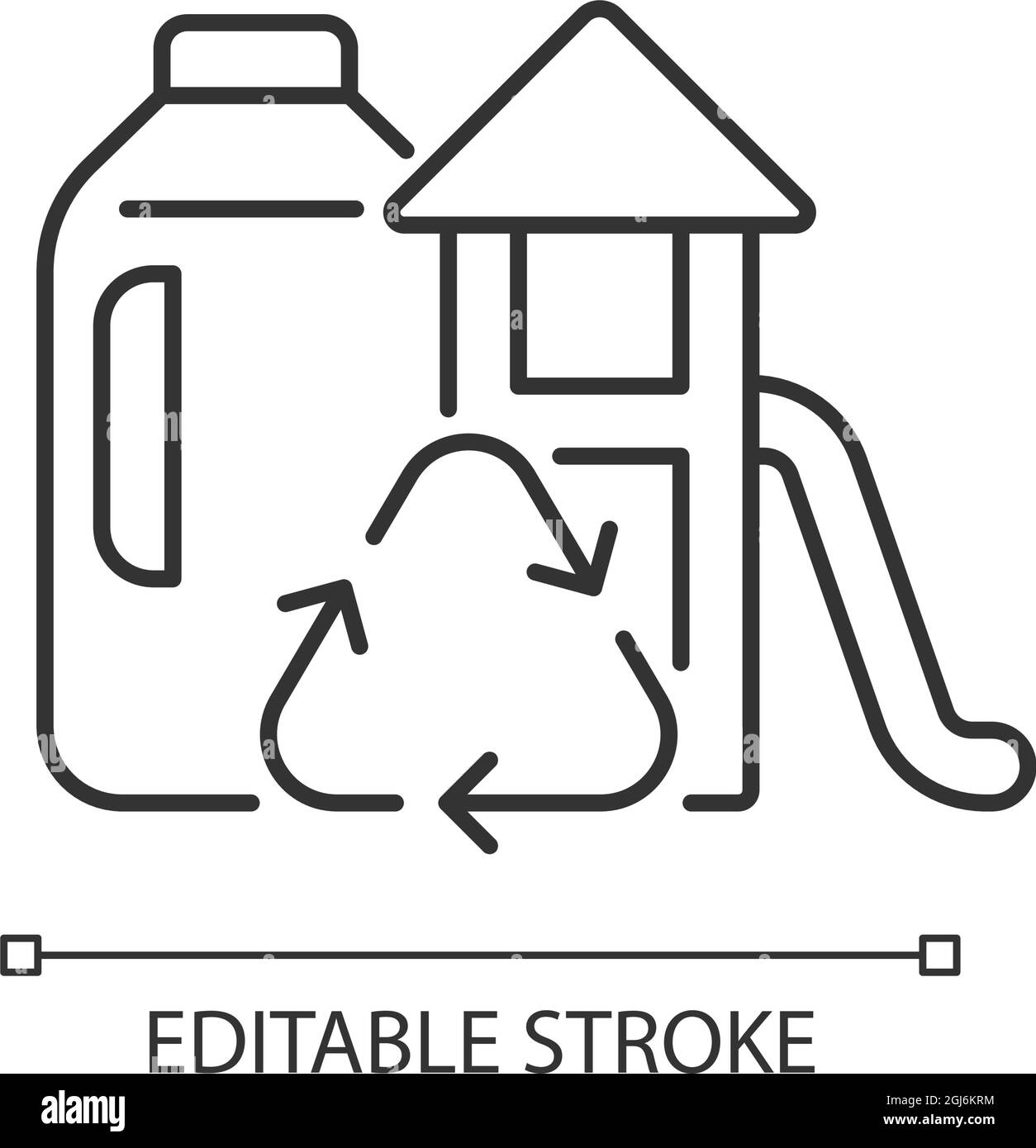 Playsets from plastic milk bottles linear icon Stock Vector