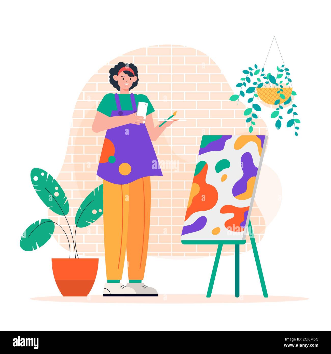 Flat woman taking photos of painting Vector illustration Stock Vector ...