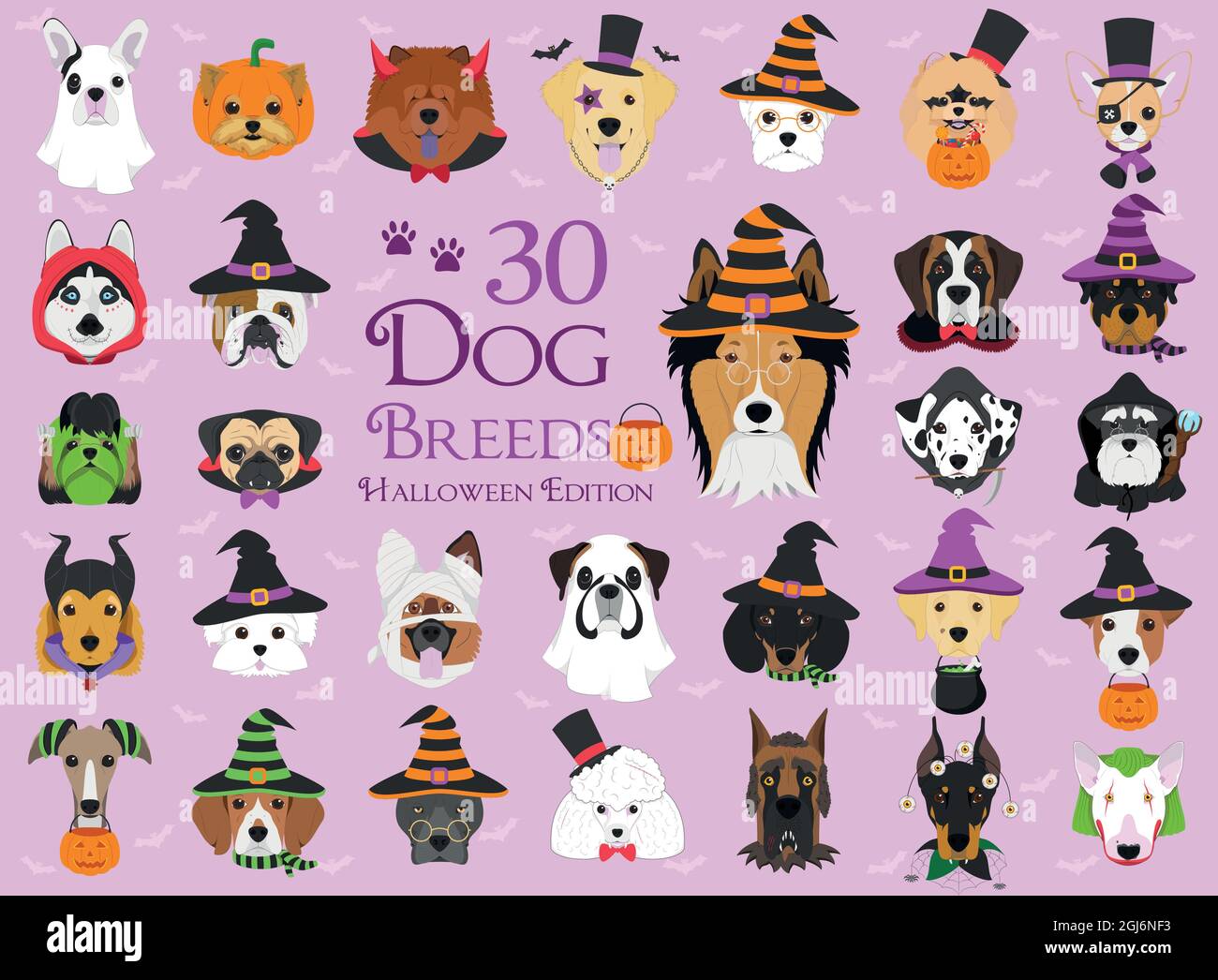Set of 30 dog breeds with Halloween costumes Stock Vector Image & Art ...