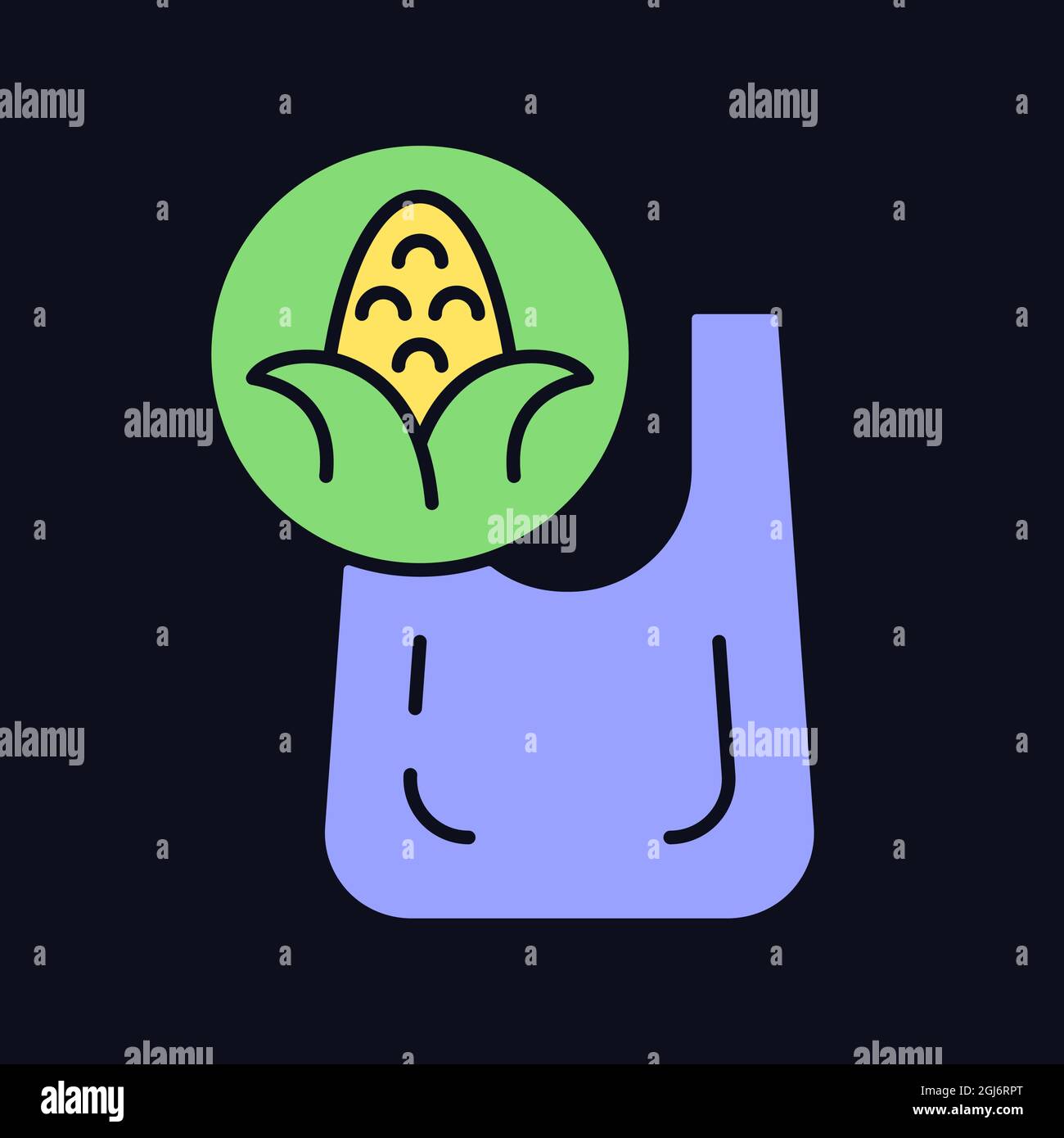 Compostable bag made from corn RGB color icon for dark theme Stock Vector
