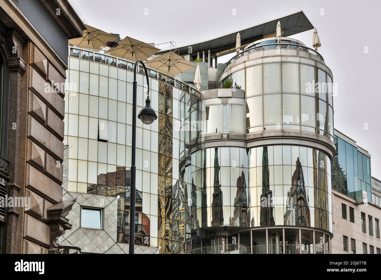 Europe, Austria, Vienna, Reflections of St. Stephen's Cathedral in the Inner City of Vienna, UNESCO World Heritage Site Stock Photo