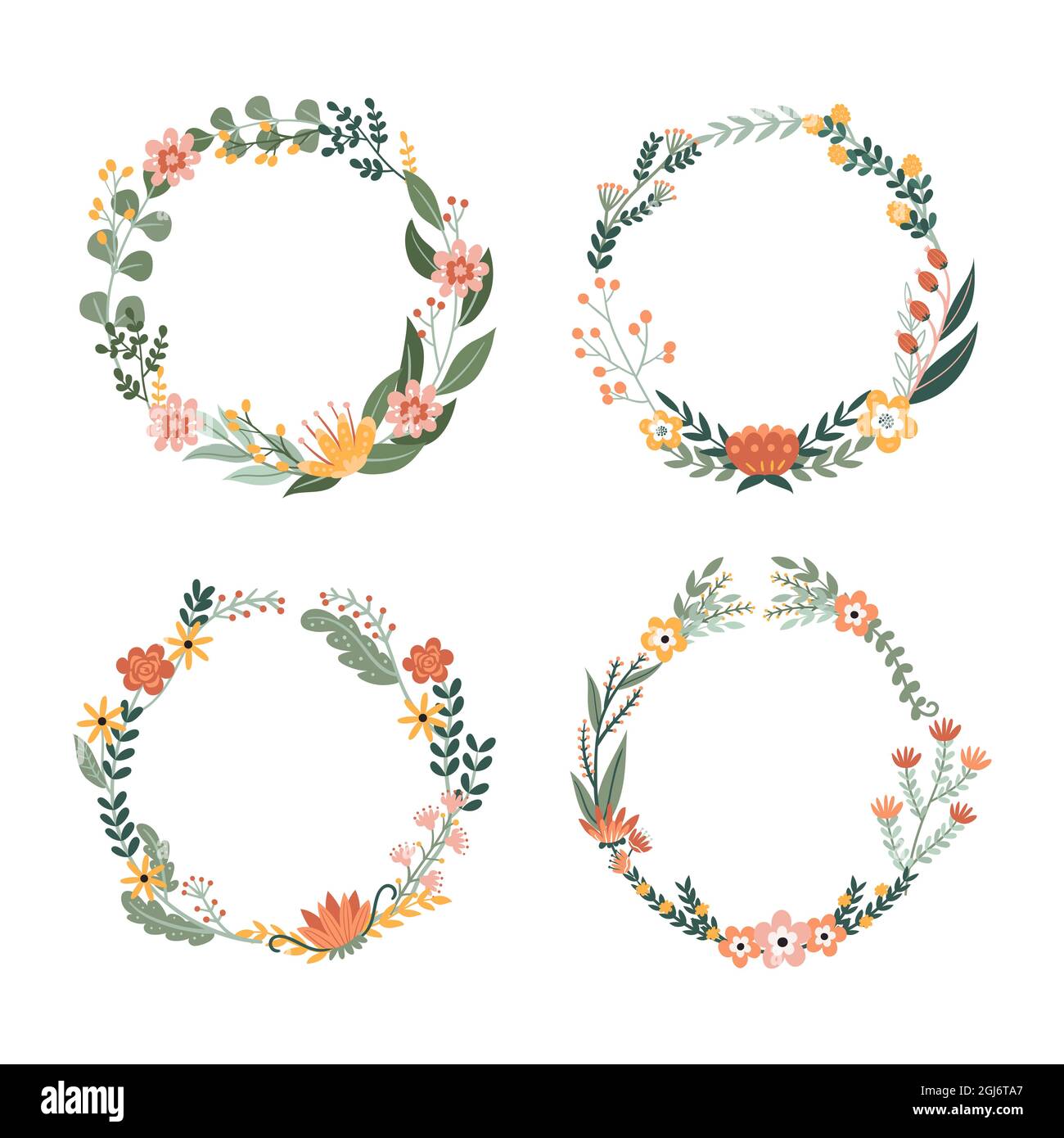 Hand drawn floral wreaths set Vector illustration Stock Vector Image ...