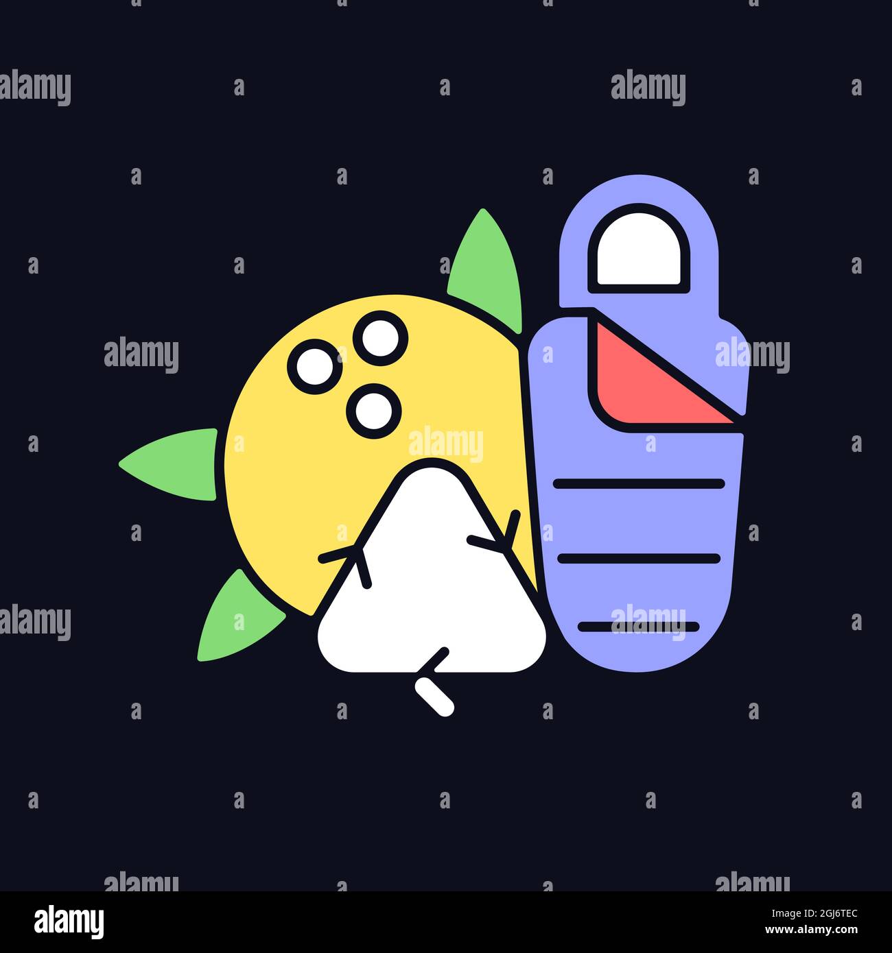 Sleeping bag from coconut shell RGB color icon for dark theme Stock Vector