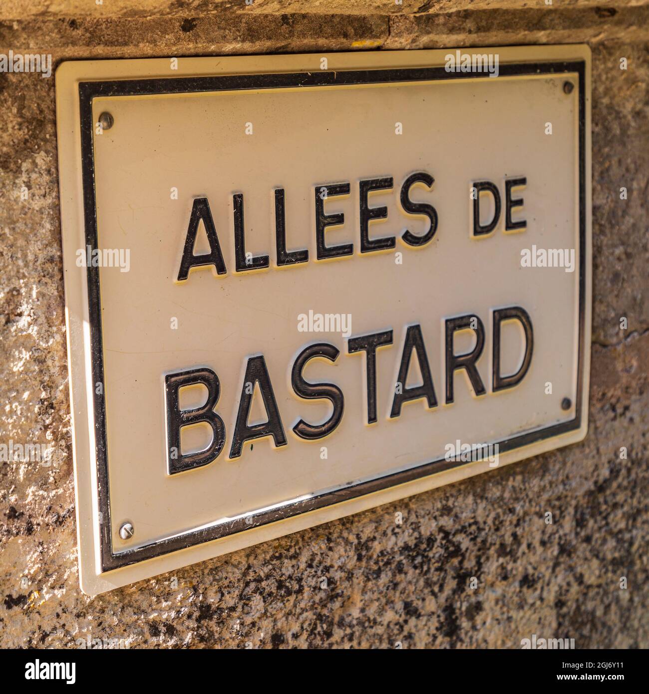 Europe, France, Dordogne, Hautefort. Street sign for the Alley of the