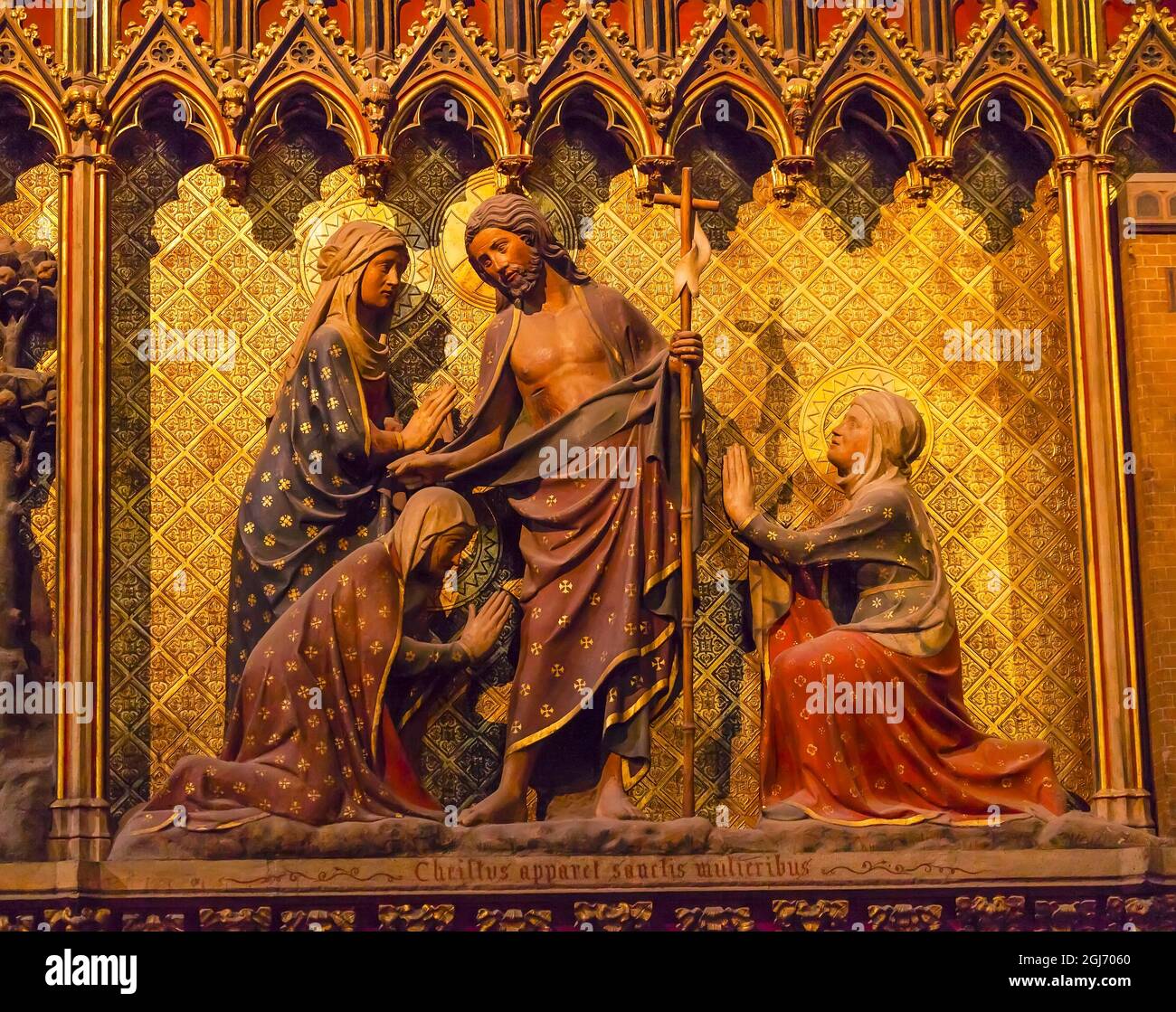 Women Praying Jesus Christ wooden panel statues, Notre Dame Cathedral