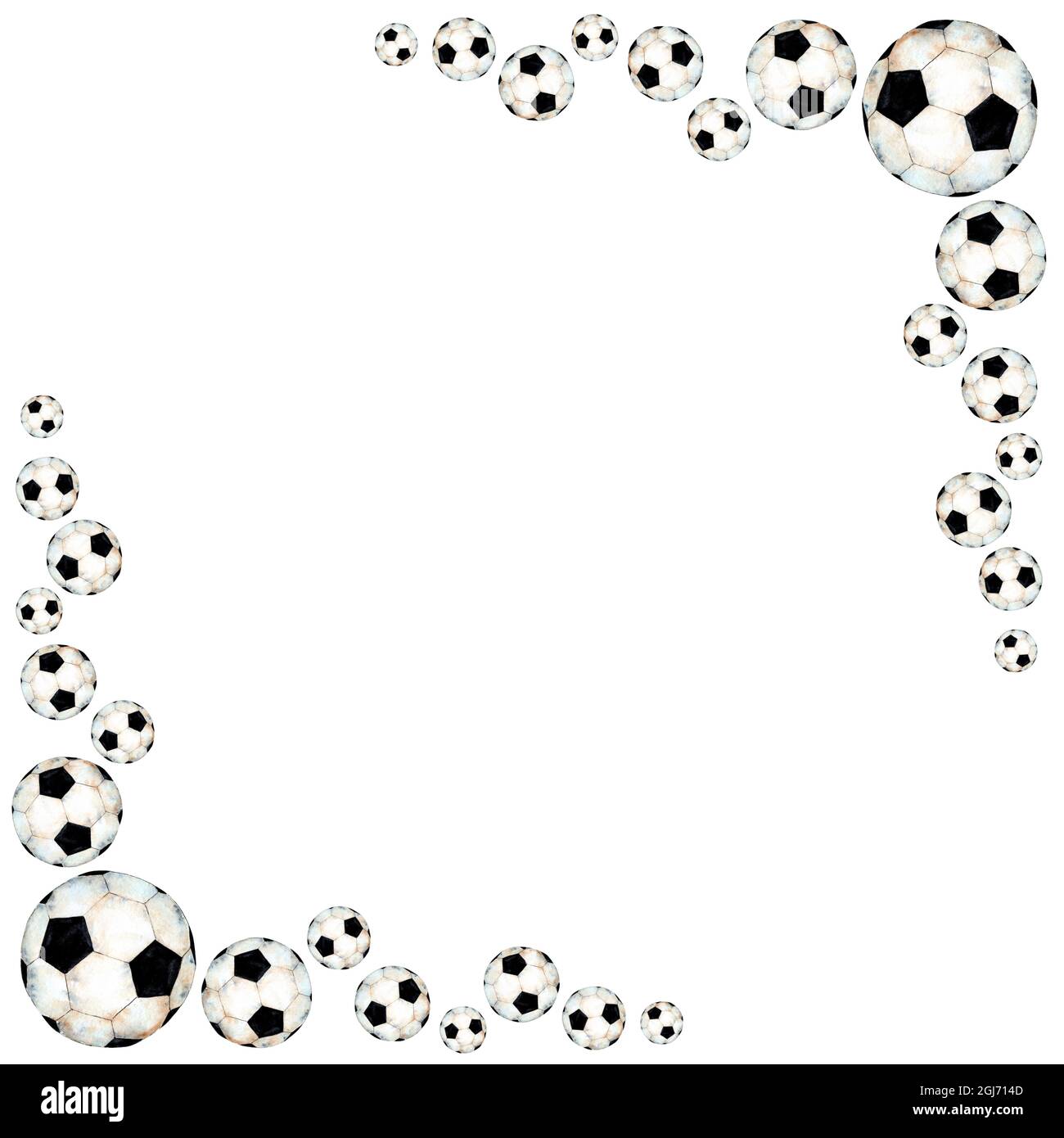 Watercolor soccer sport frame decorated with ball. Corner frame. Sports  equipment, black and white ball. Isolated over white background. Drawn by  hand Stock Photo - Alamy