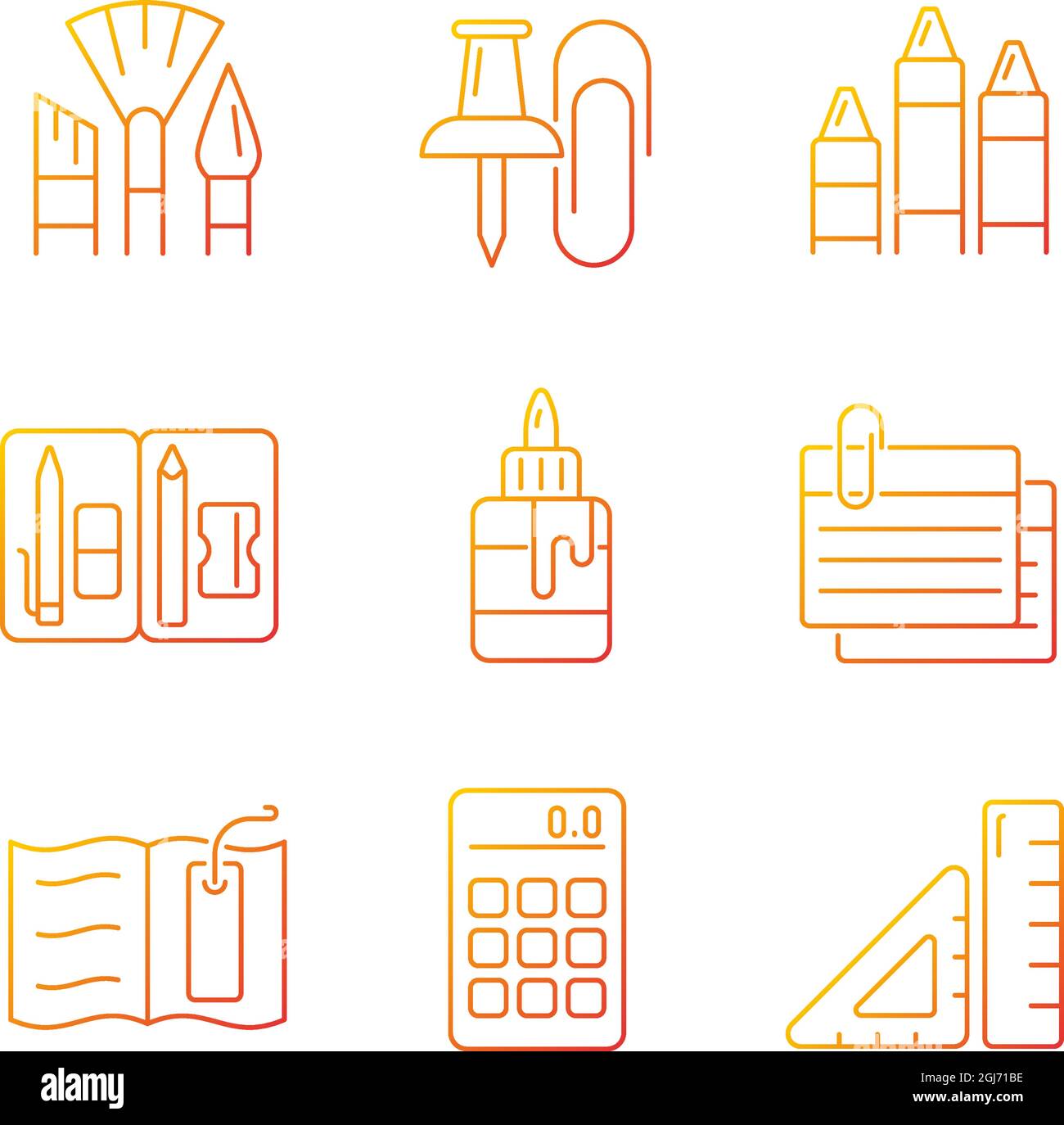 School essential equipment gradient linear vector icons set Stock Vector
