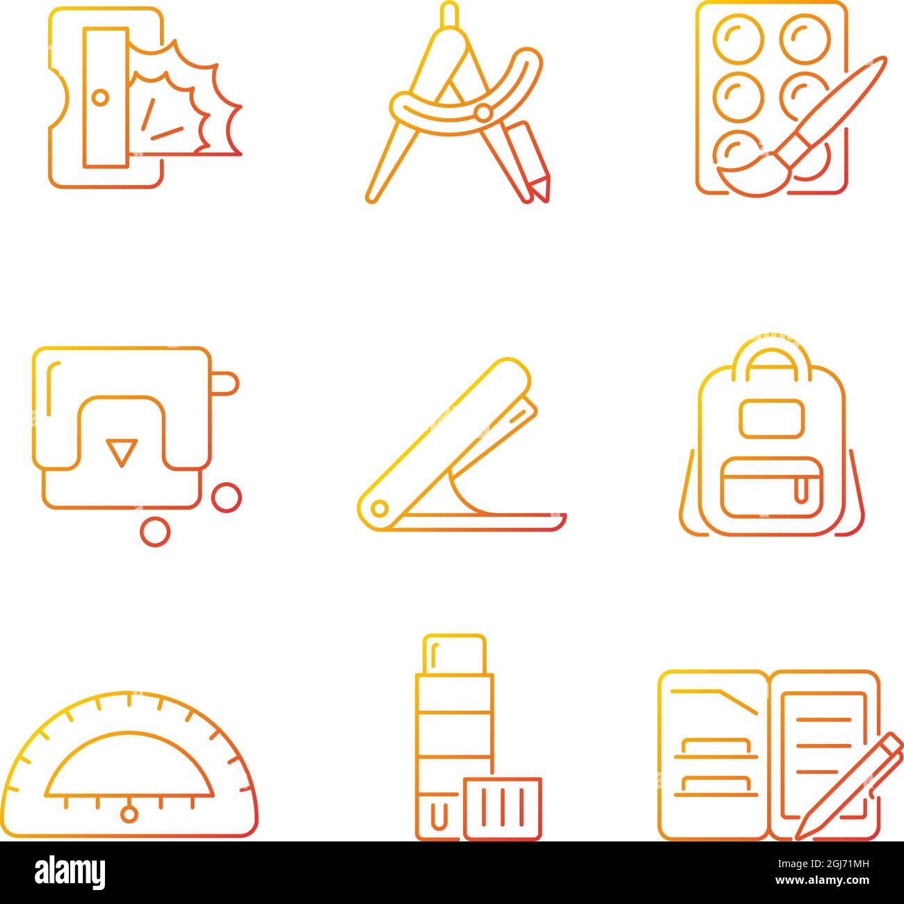 Back to school shopping gradient linear vector icons set Stock Vector