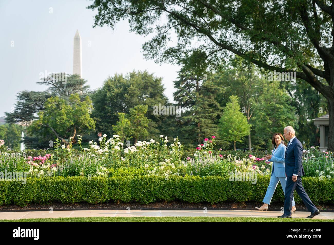 USA. 20th July, 2021. President Joe Biden and Vice President Kamala Harris talk Friday, July 2, 2021, as they walk through the Rose Garden of the White House. (Official White House Photo by Lawrence Jackson via Credit: Sipa USA/Alamy Live News Stock Photo