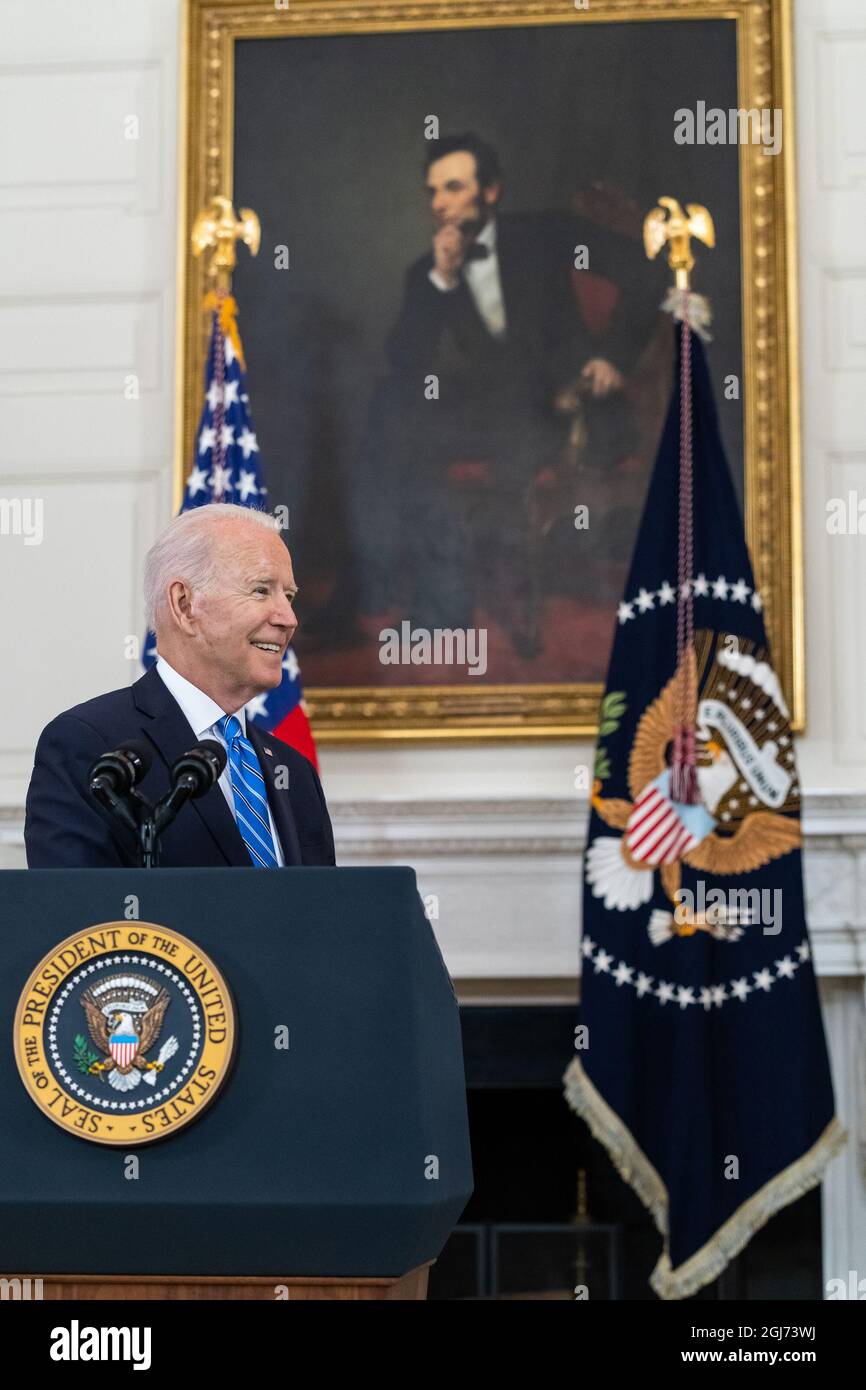 USA. 19th July, 2021. President Joe Biden delivers remarks on the economy, Monday, July 19, 2021, in the State Dining Room of the White House. (Official White House Photo by Adam Schultz via Credit: Sipa USA/Alamy Live News Stock Photo