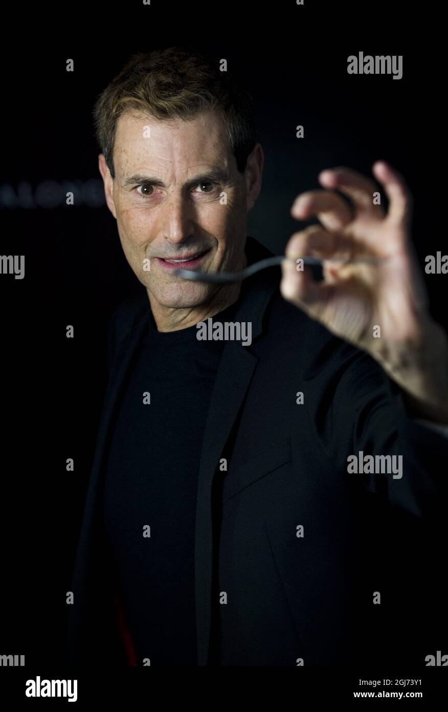 Illusionist Uri Geller is seen showing his magic in Stockholm, Sweden