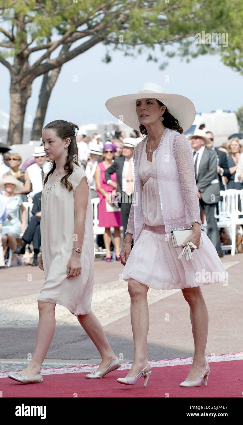 MONTE CARLO 20110702 Caroline Princess of Hanover and her daughter Princess Alexandra arrive for the religious wedding of Prince Albert II with Charlene Wittstock in the Prince's Palace in Monaco, 02 July 2011. Some 3500 guests are expected to follow the ceremony in the Main Courtyard of the Palace. Foto: Maja Suslin / SCANPIX / Kod 10300 Stock Photo
