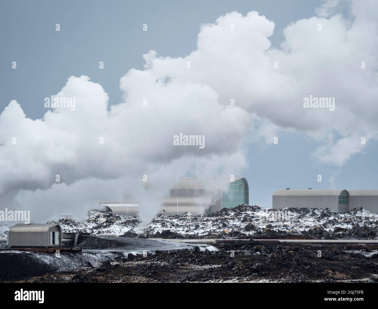 Gunnuhver geothermal area and Sudurnes power plant on Reykjanes peninsula  during winter. (Editorial Use Only Stock Photo - Alamy