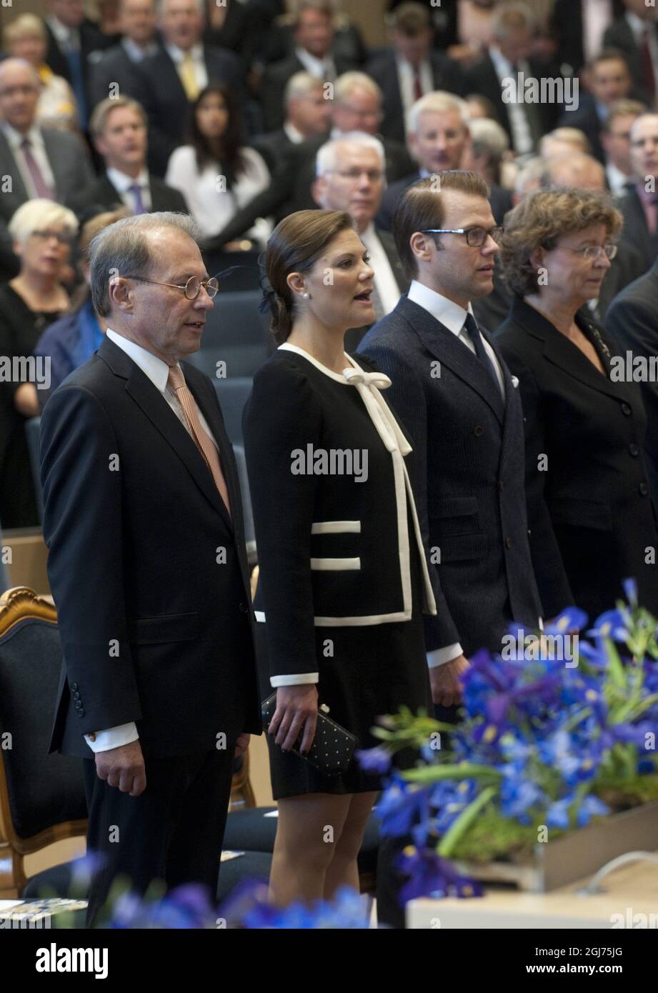 The Speaker of the Parliament, Per Westerberg, Crown Princess Victoria and Prince Daniel during the opening of the House of the Parliament in Stockholm, Sweden, September 15, 2011. Stock Photo