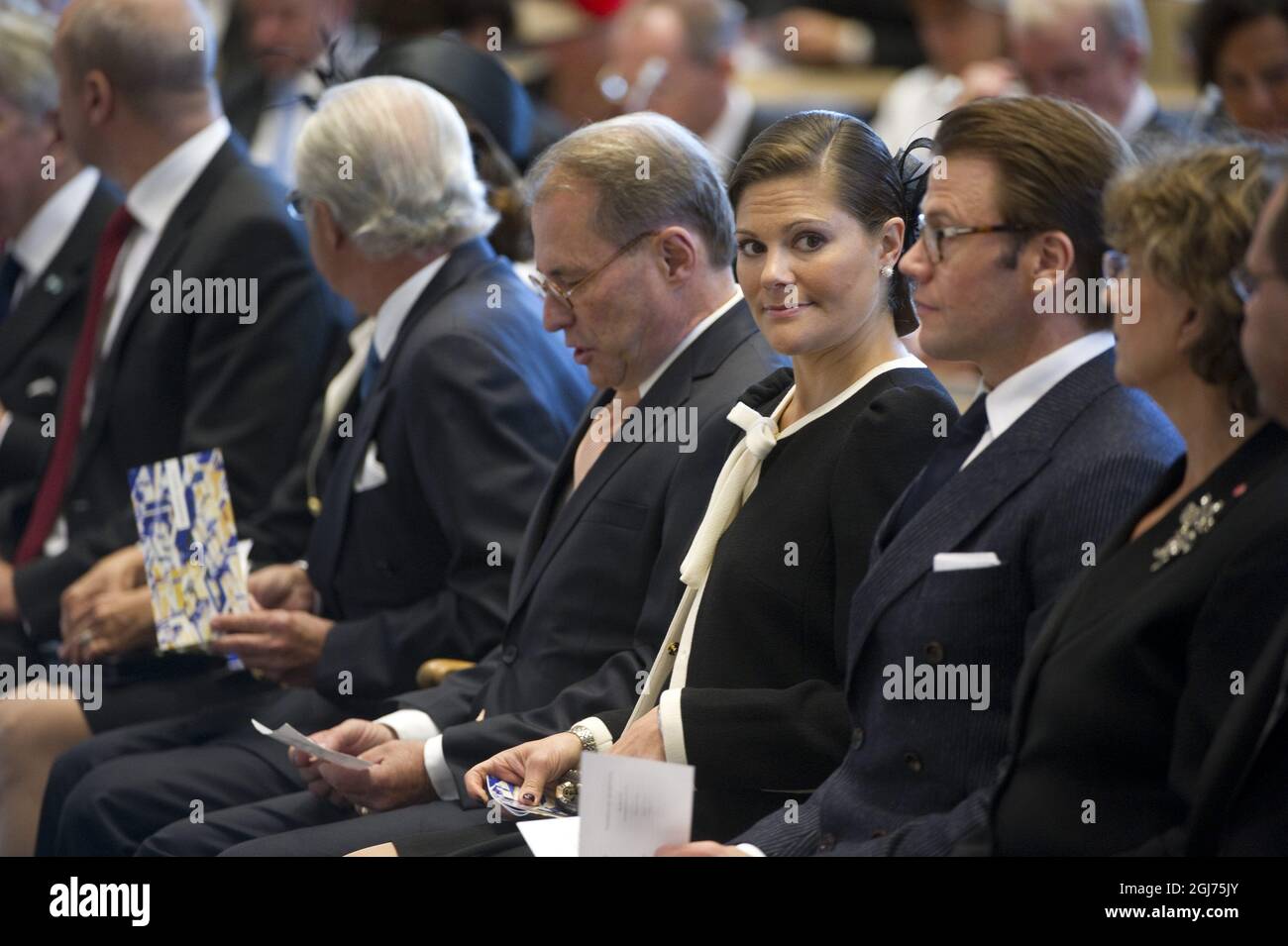 Speaker of the House of Parliament, Per Westerberg, Crown Princess Victoria and Prince Daniel during the opening of the House of the Parliament in Stockholm, Sweden, September 15, 2011 Stock Photo