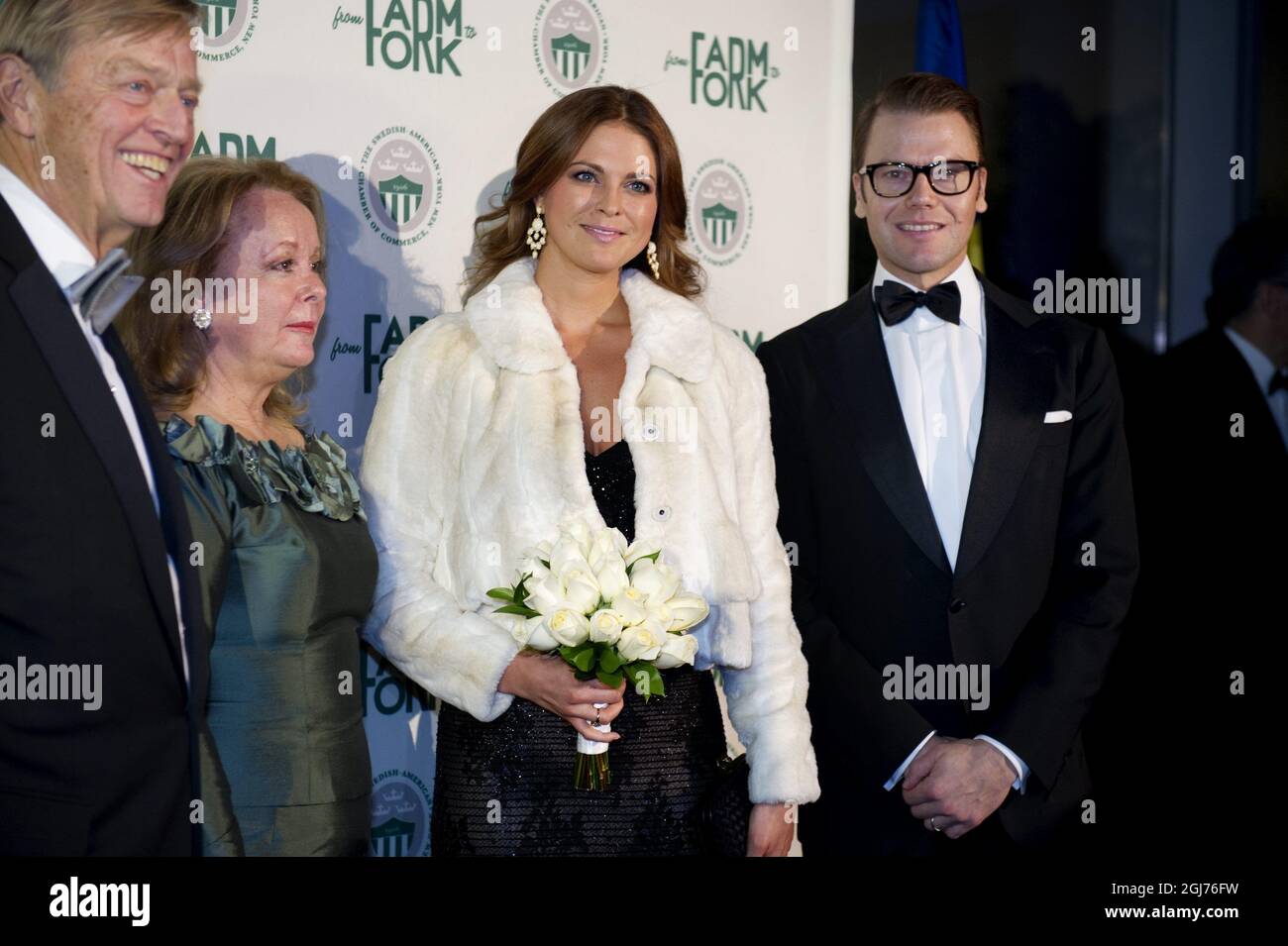 NEW YORK 20111101 RenÃ©e Lundholm, head of the Swedish-American Chamber of Commerce and Chairman Henry E. Gooss welcome Sweden's Princess Madeleine and Prince Daniel to a Royal Gala Award Dinner where the SACC New York-Deloitte Green Award will be presented to a Swedish company on the vanguard of sustainable food development. Photo: Jessica Gow / SCANPIX / code 10070 Stock Photo