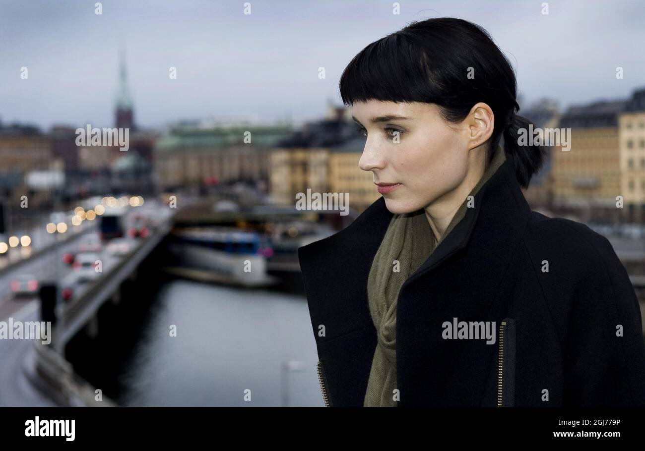 Rooney Mara is seen in a tattoo parlour in Stockholm, Sweden. Mara plays  the role of Lisbeth Salander in the movie \, image size:1300x910