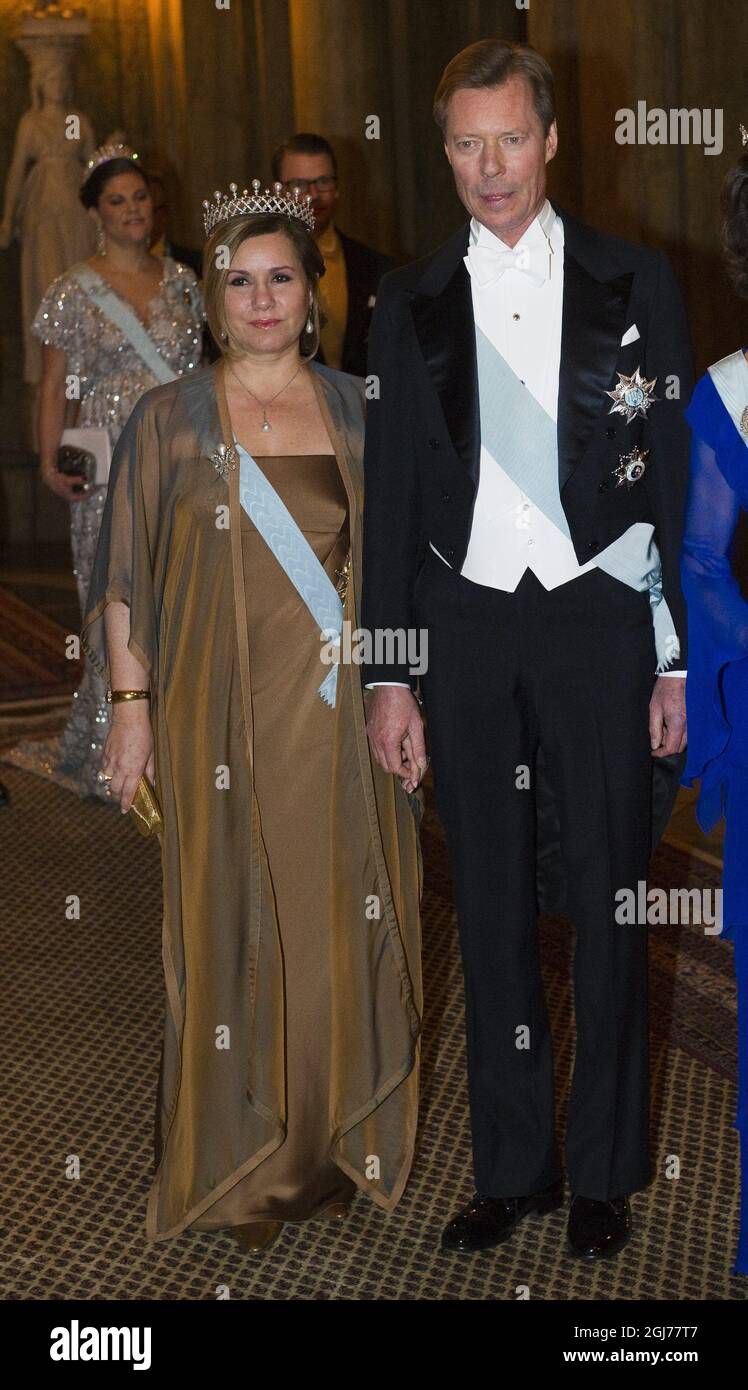 STOCKHOLM - 20111211 Grand Duchess Maria Teresa and Grand Duke Henri of Luxembourg arrive to a gala dinner for the Nobel Laureates at Stockholm's Royal Palace Foto: Henrik Montgomery / SCANPIX Kod: 10060 Stock Photo