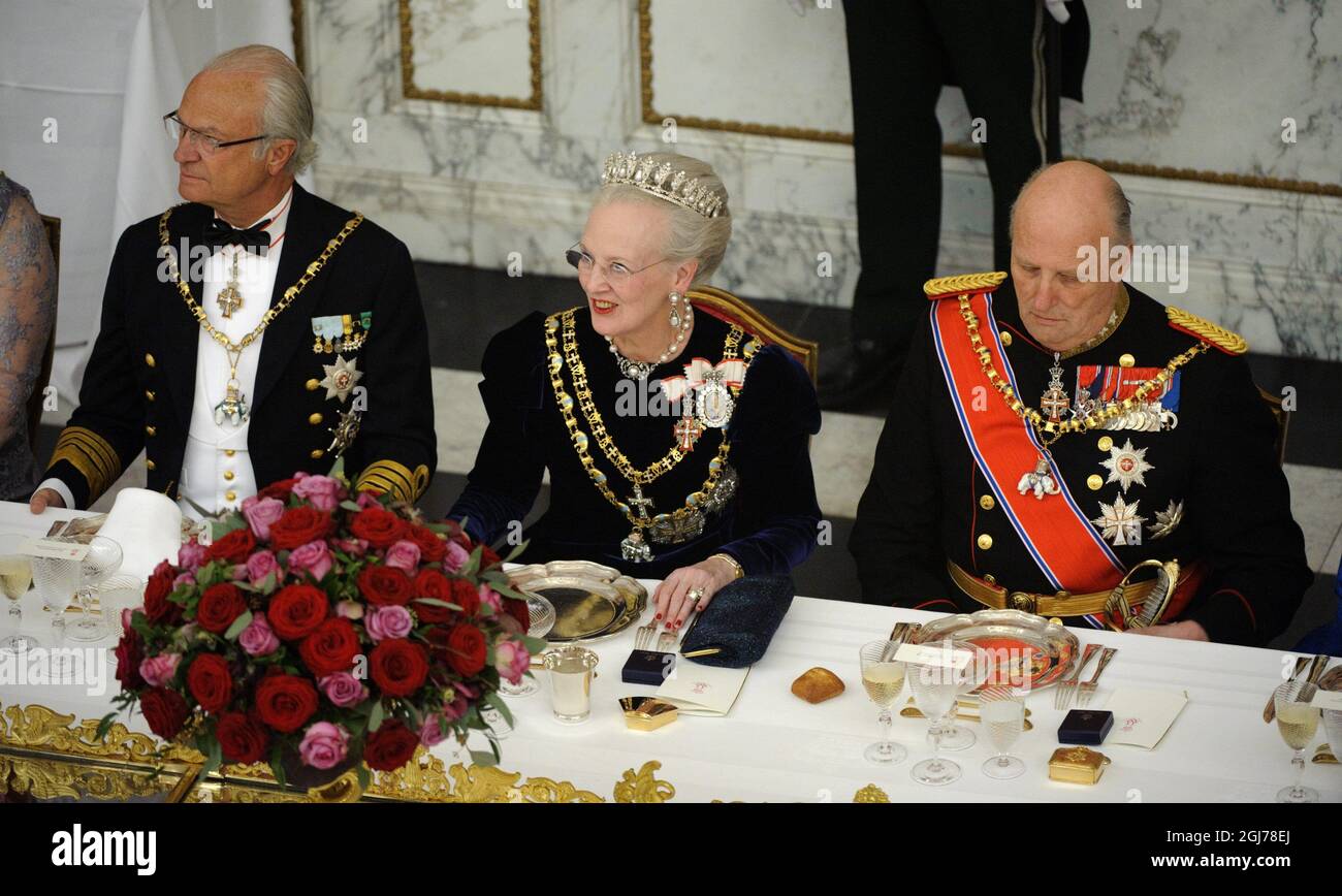 COPENHAGEN, DENMARK 20120115 Denmark's Queen Margrethe II with Sweden's