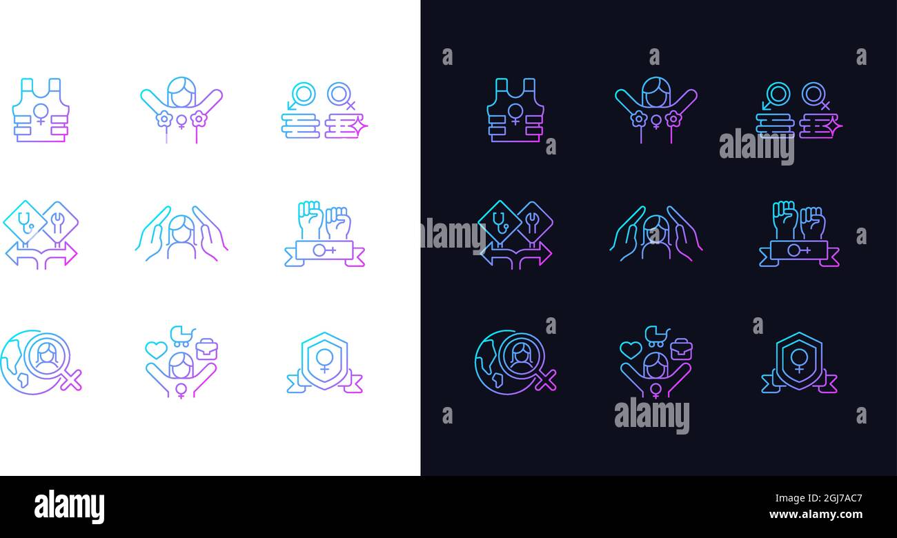 Feminist activity gradient icons set for dark and light mode Stock Vector