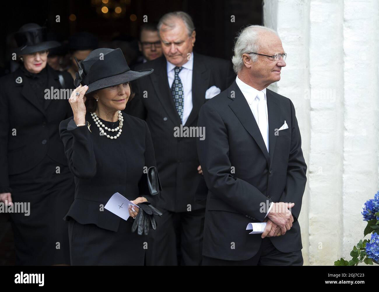 BASTAD 2012-05-14 Queen Margreth and Prince Consort Henrik of Denmark and Queen Silvia and King Carl Gustaf of Sweden during the funeral of Count Carl Johan Bernadotte in the Maria Church in Bastad, Sweden, May 14, 2012. Foto: Suvad Mrkonjic / XP / SCANPIX / kod 7116 ** OUT SWEDEN OUT T ** Stock Photo