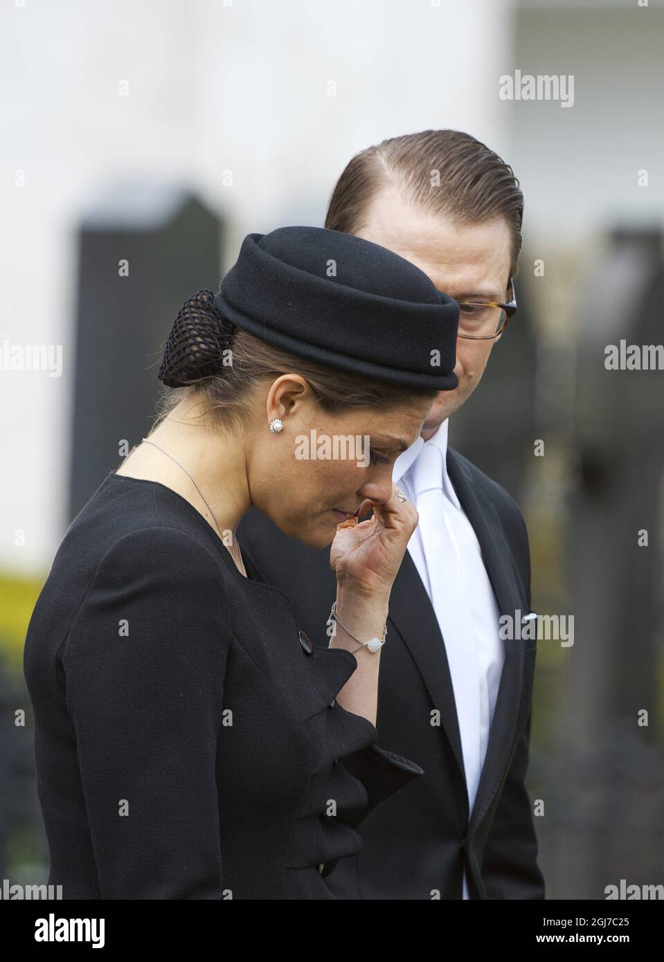 BASTAD 2012-05-14 Crown Princess Victoria and Prince Daniel of Sweden are seen during the funeral of Count Carl Johan Bernadotte in the Maria Church in Bastad, Sweden, May 14, 2012. Foto: Suvad Mrkonjic / XP / SCANPIX / kod 7116 ** OUT SWEDEN OUT T ** Stock Photo