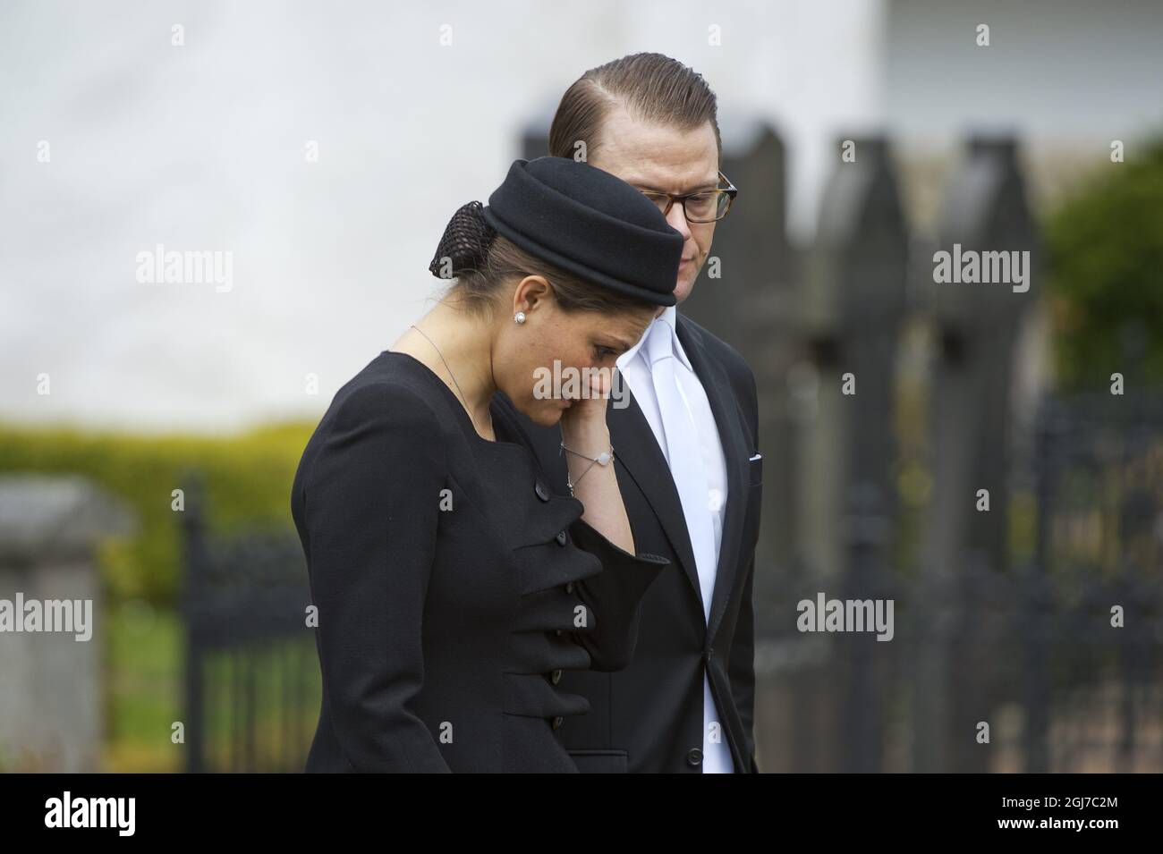 BASTAD 2012-05-14 Crown Princess Victoria and Prince Daniel of Sweden are seen during the funeral of Count Carl Johan Bernadotte in the Maria Church in Bastad, Sweden, May 14, 2012. Foto: Suvad Mrkonjic / XP / SCANPIX / kod 7116 ** OUT SWEDEN OUT T ** Stock Photo
