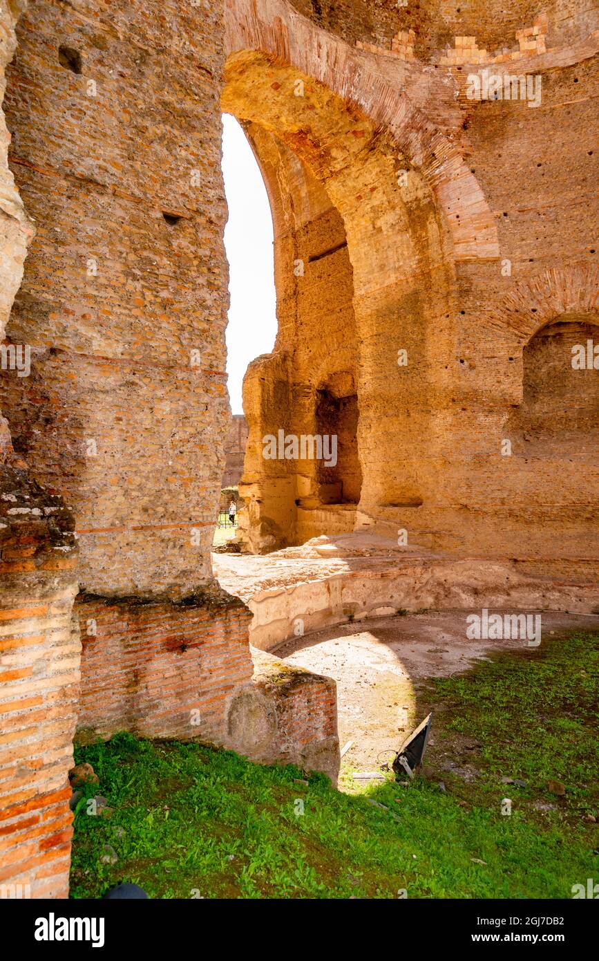 Italy, Rome. Baths of Caracalla, where water supplied by new branch of Aqua Marcia (Aqua Nova Antoniniana), archways. Stock Photo