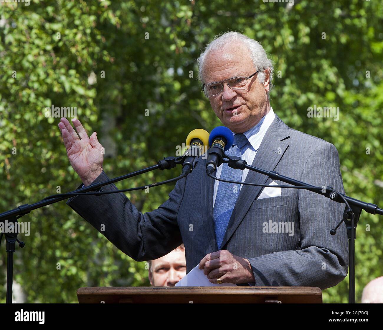 OSTERBYBRUK 2012-06-13 King Carl Gustaf of Sweden is seen during his speech at the inauguration of the Dannemora Mine in Osterbybruk, Sweden 13 jun 2012. Foto: Gunnar Seijbold / XP / SCANPIX / kod 7132 ** OUT SWEDEN OUT ** Stock Photo