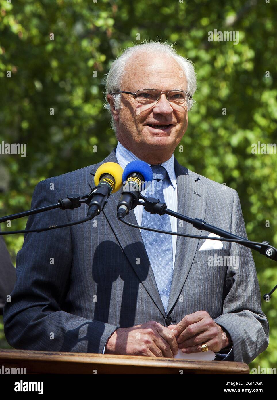 OSTERBYBRUK 2012-06-13 King Carl Gustaf of Sweden is seen during his speech at the inauguration of the Dannemora Mine in Osterbybruk, Sweden 13 jun 2012. Foto: Gunnar Seijbold / XP / SCANPIX / kod 7132 ** OUT SWEDEN OUT ** Stock Photo