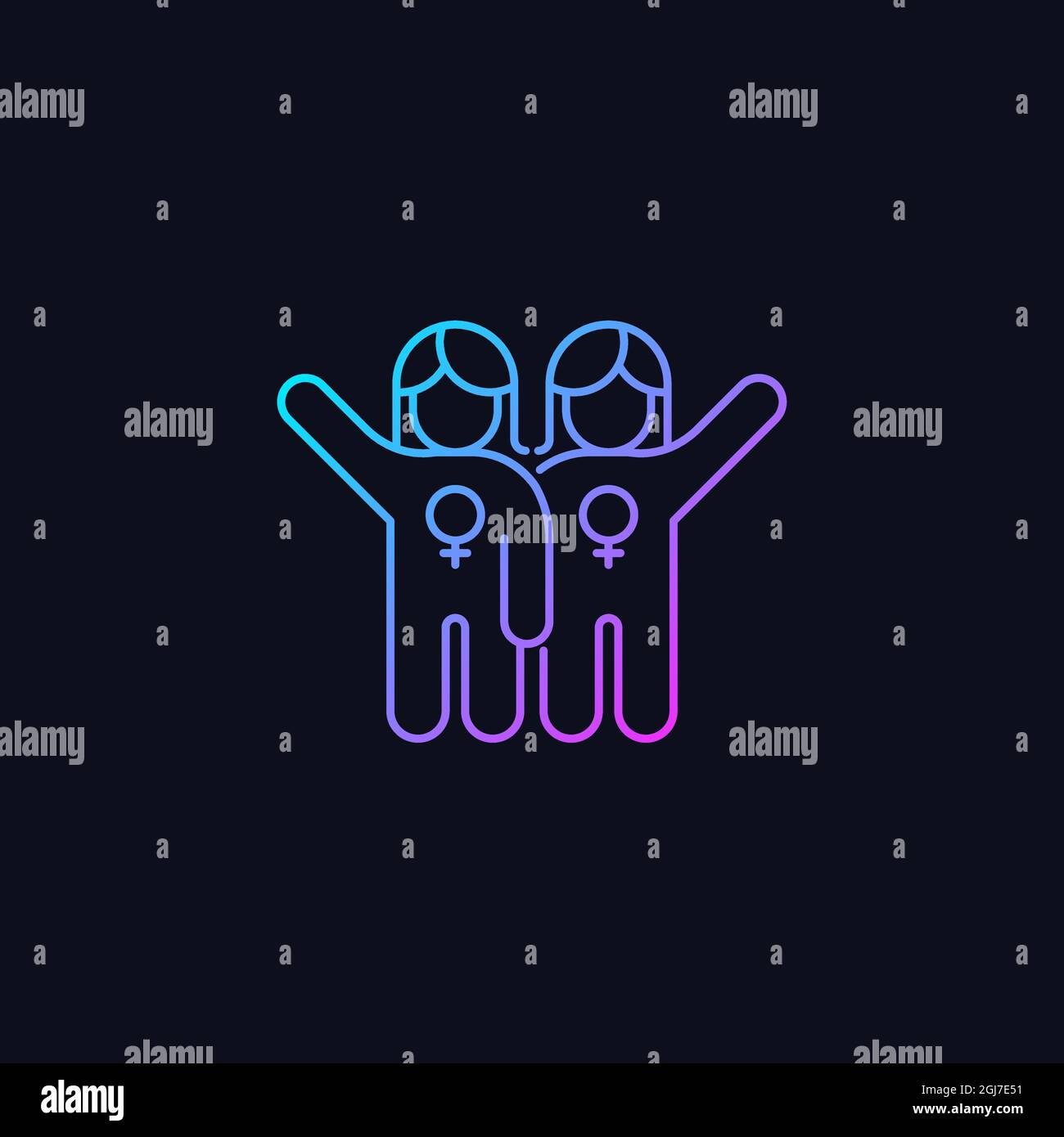 Female friendship gradient vector icon for dark theme Stock Vector