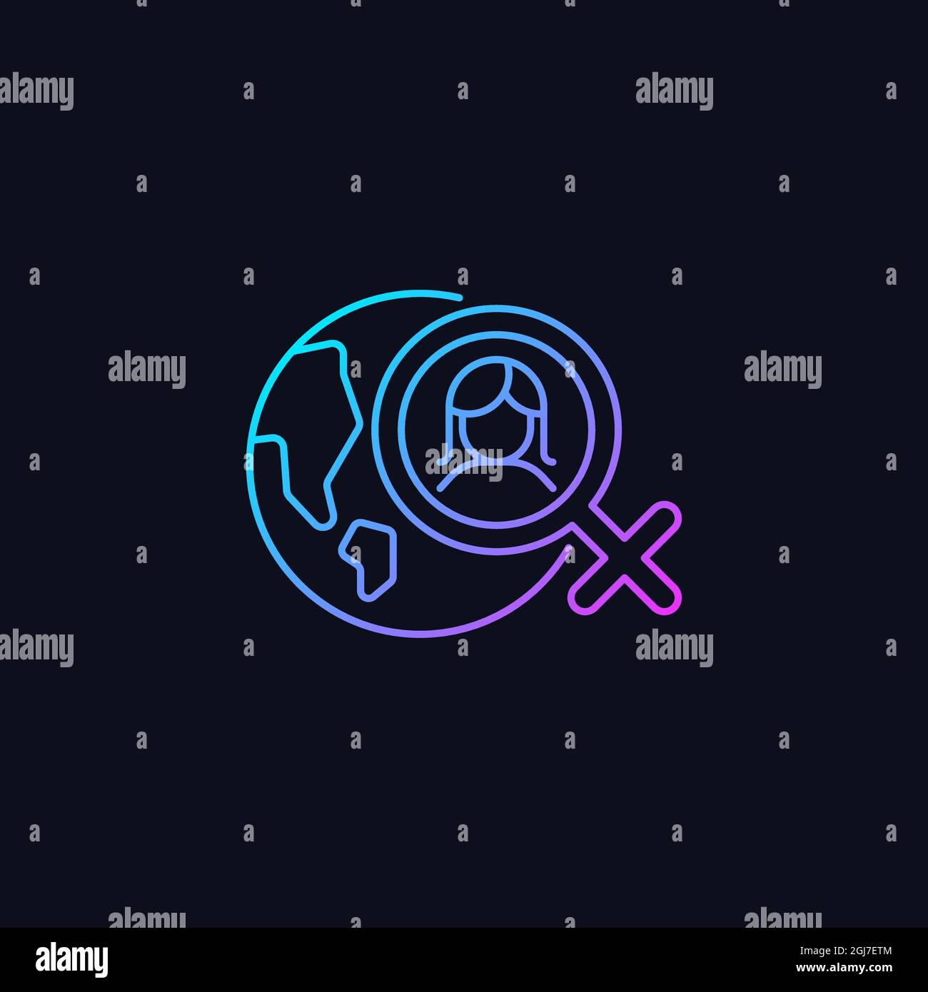 Global feminism gradient vector icon for dark theme Stock Vector
