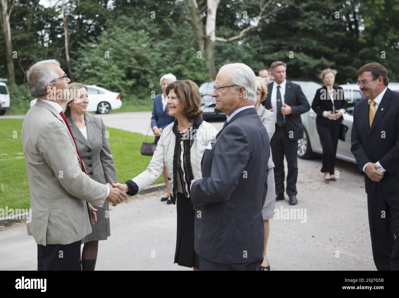 HALMSTAD 20120904 King Carl Gustaf and Queen Silvia are seen upon the arrival to Halmstad, Sweden, September 4, 2012. The Royals are on a one day visit to the county of Halland.  Foto: Anders Andersson/SCANPIX Kod 11091 Stock Photo