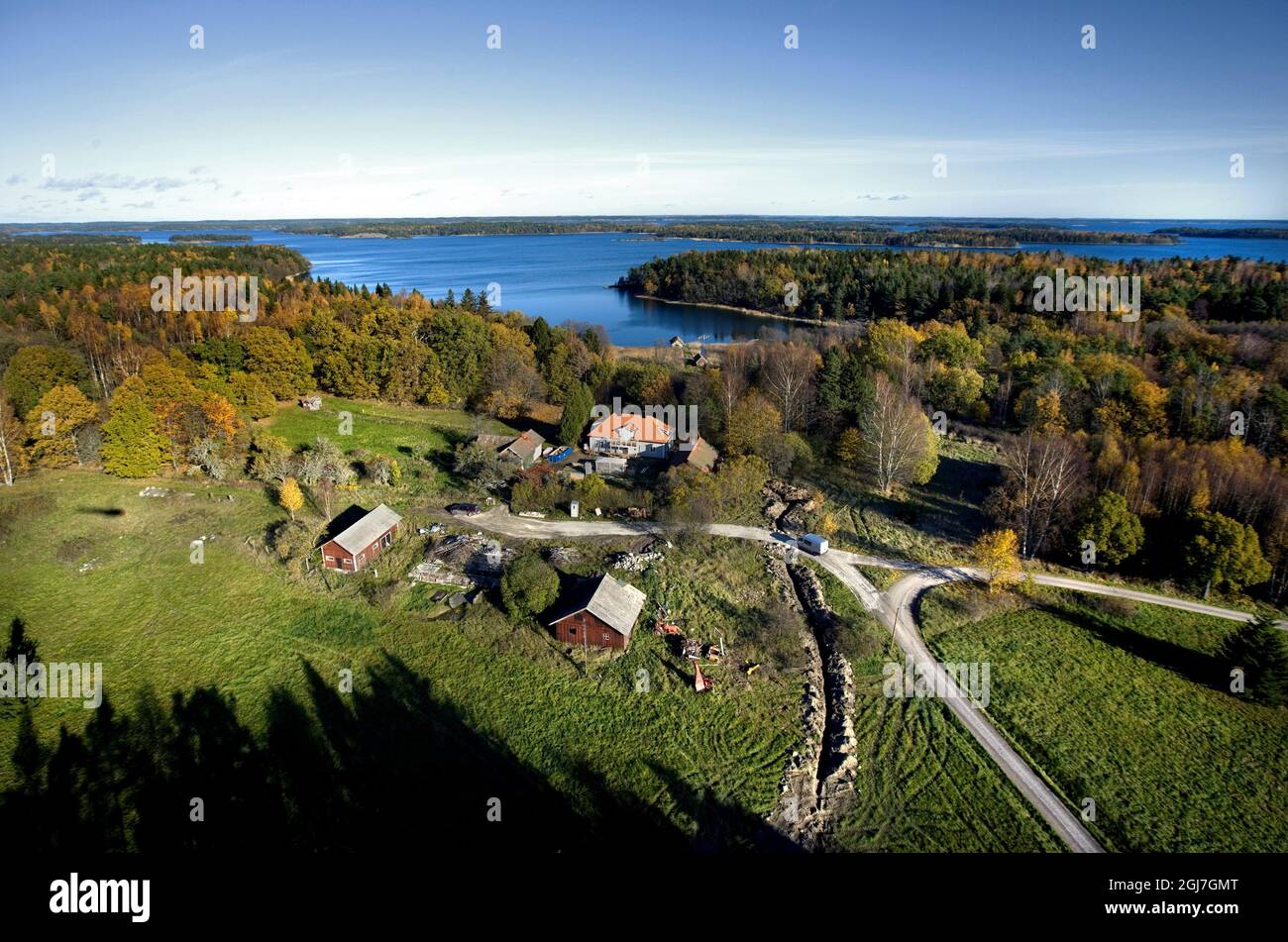 STOCKHOLM 20120917 An aeriasl view over Prince Carl Philip´s farming estate  a couple of kilometer south of Stockholm, Sweden. The Prince inherited the approximately 90 acres of forest and farmland from a retired naval officer couple of years ago, according to newspaper Expressen. Prince Carl Philip has filed for permission to build a sauna and spa building near the lake.   Against some of his neighbors’ whishes Foto: Joakim Berglund / XP / SCANPIX / Kod: 7102 ** OUT SWEDEN OUT T ** Stock Photo