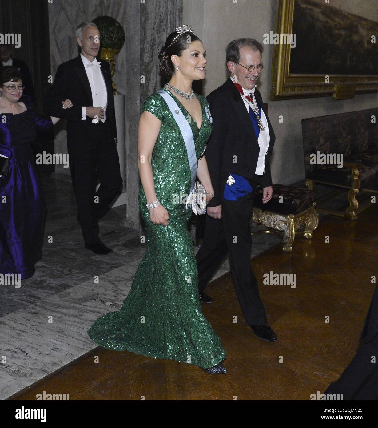 STOCKHOLM 2012-12-10 Crown Princess Victoria and Per Westerberg, Speaker of the House of Parliament at the Nobel Banquet in the City Hall in Stockholm Sweden, December 10, 2012. Photo Claudio Bresciani / SCANPIX code 10090   Stock Photo