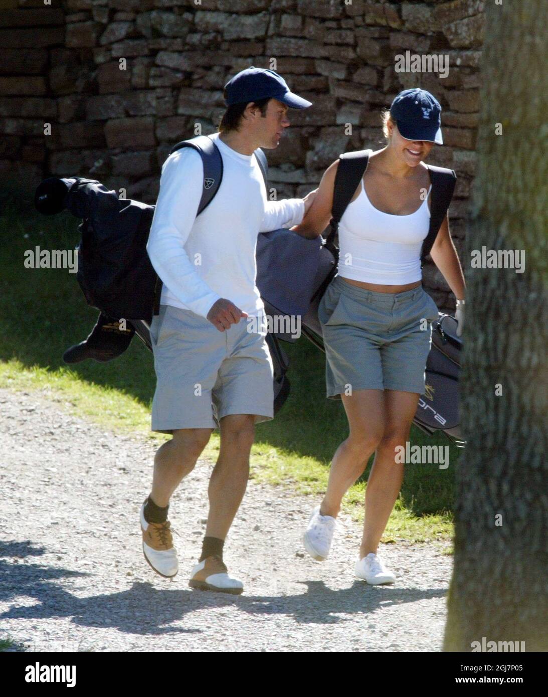 BORGHOLM 20020728 FIRST PICTURE of CROWN PRINCESS VICTORIA and HER BOYFRIEND DANIEL WESTLING at EKERUM'S GOLF COURSE, NOT FAR FROM SOLLIDEN on Ã–LAND FIRST PICTURES OF CROWN PRINCESS VICTORIA AND HER BOYFRIEND DANIEL WESTLING PLAYING GOLF AT EKERUM GOLF COURSE DURING THIS WEEKEND NEAR THE SWEDISH ROYAL SUMMAR-RESIDENCE SOLLIDEN ON Ã–LAND, SWEDEN. Photo: Jonas EkstrÃ¶mer/SCANPIX code 4345 *** BETALBILD *** EXCLUSIVE *** Stock Photo