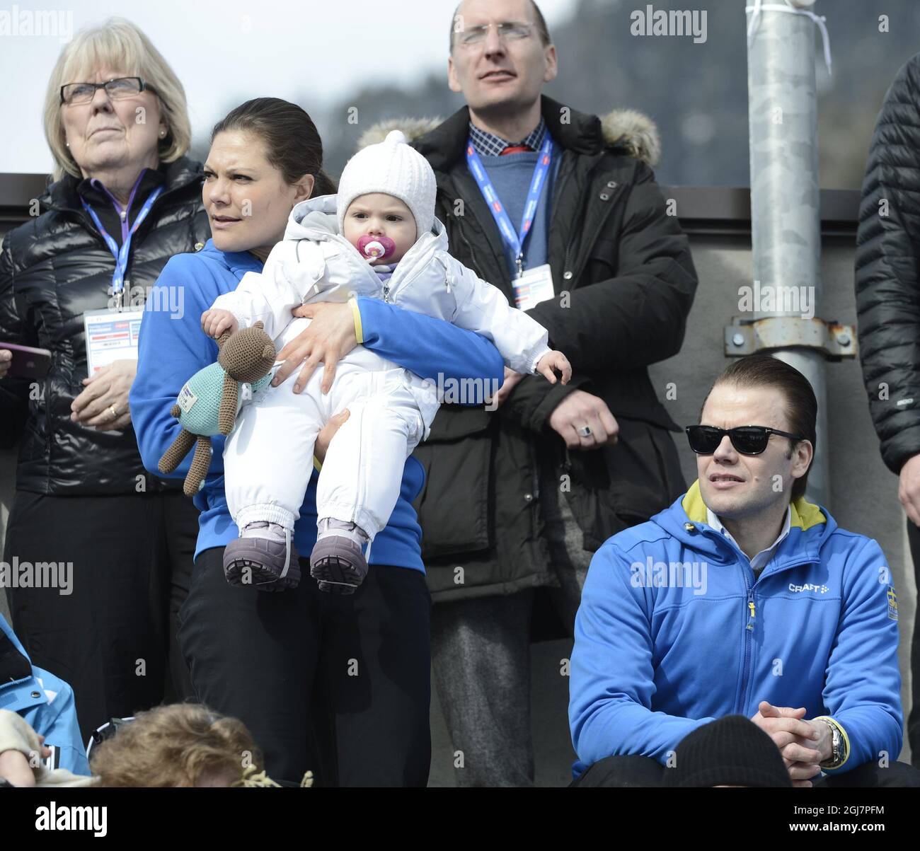 VAL DI FIEMME 20130226 Crown Princess Victoria, Princess Estelle and Prince  Daniel are seen watching ladies 10 km skiing in the World Cross country ski  Championships in Val Di Fiemme, Italy, February, image size:1300x1203