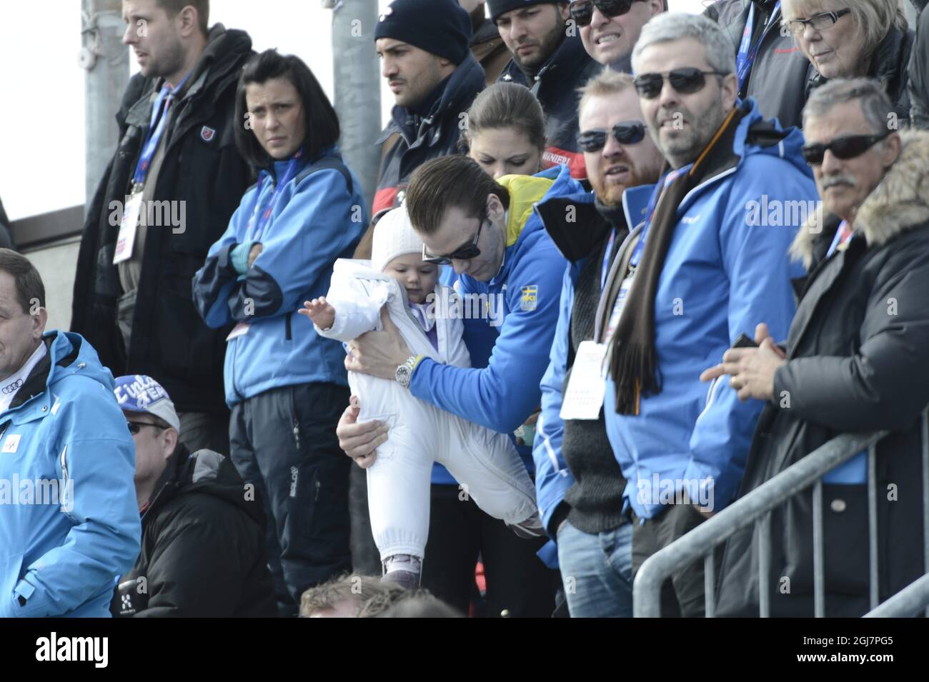 VAL DI FIEMME 20130226 Crown Princess Victoria, Princess Estelle and Prince  Daniel are seen watching ladies 10 km skiing in the World Cross country ski  Championships in Val Di Fiemme, Italy, February, image size:1300x955