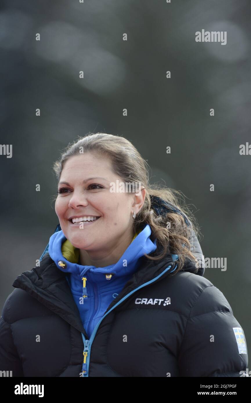 VAL DI FIEMME 20130226 Crown Princess Victoria and Princess Estelle are  seen watching ladies 10 km skiing in the World Cross country ski  Championships in Val Di Fiemme, Italy, February 26, 2013., image size:865x1390