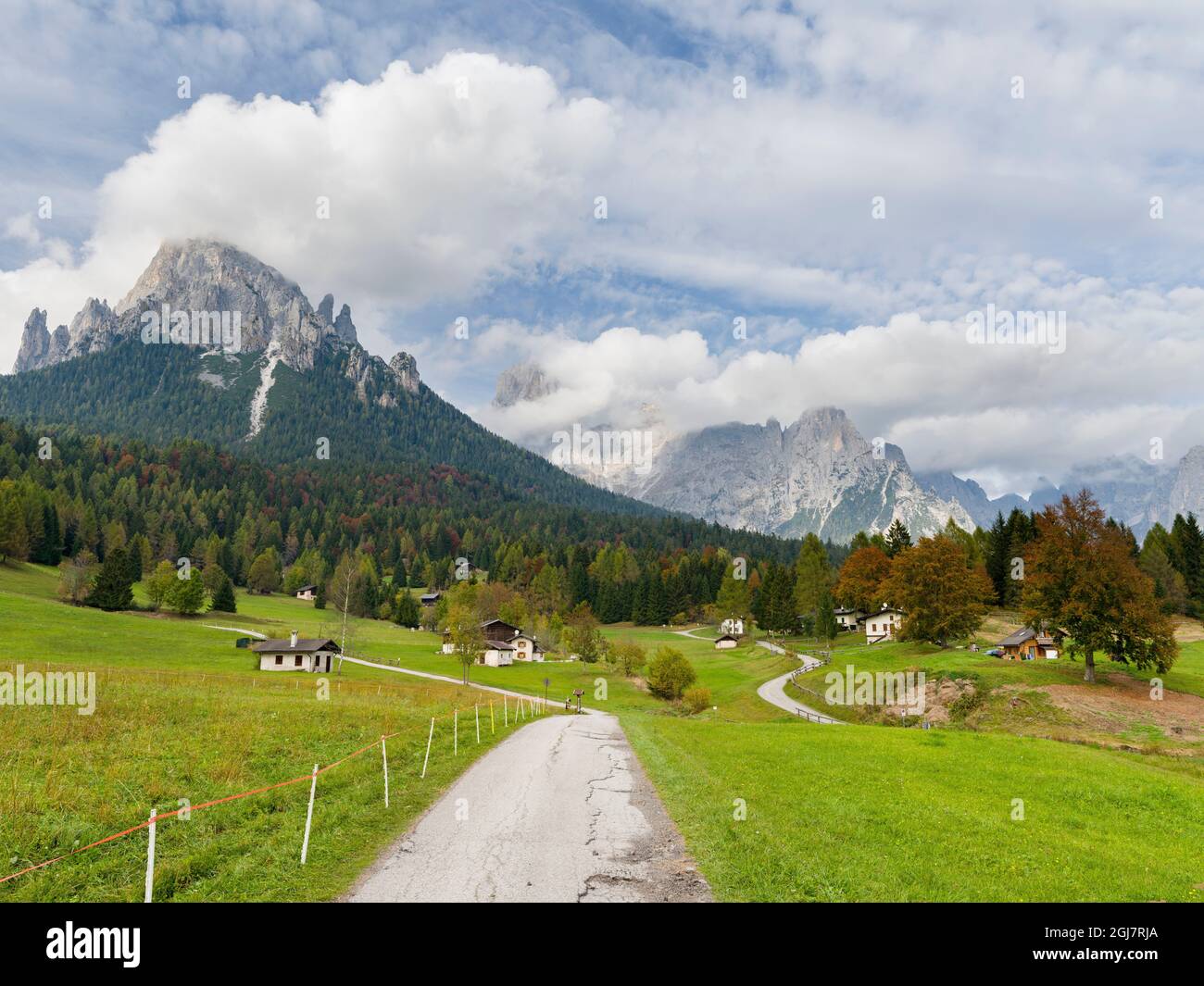 Valle del Canali in the mountain range Pale di San Martino, part of UNESCO World Heritage Site Dolomites, in the dolomites of the Primiero, Italy. Stock Photo