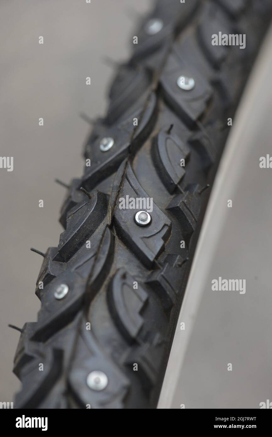 Close-up of bicycle tire for winter roads Stock Photo