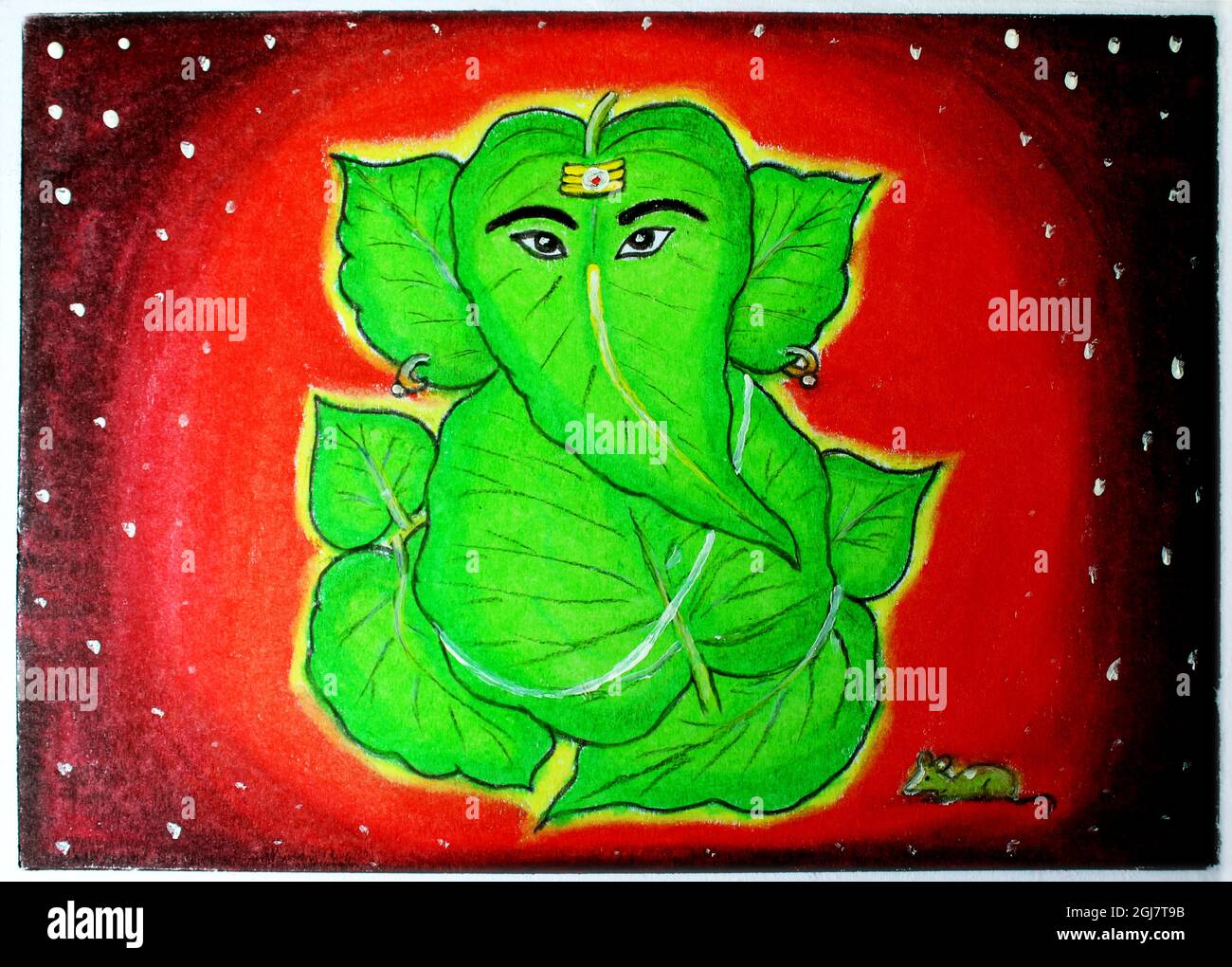 green leaf ganesha, Hindu Lord Ganesha abstract artwork painting