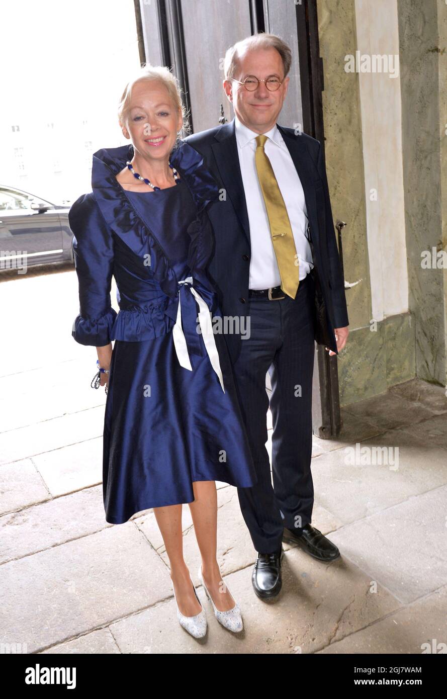 Speaker of the Swedish Parliament Per Westerberg with wife Ylwa Westerberg arrive to the service in the Royal Chapel in Stockholm, Sweden, May 19, 2013. The banns of marriage for Princess Madeleine and Christopher O'Neill will be read during Sundays service.     Stock Photo