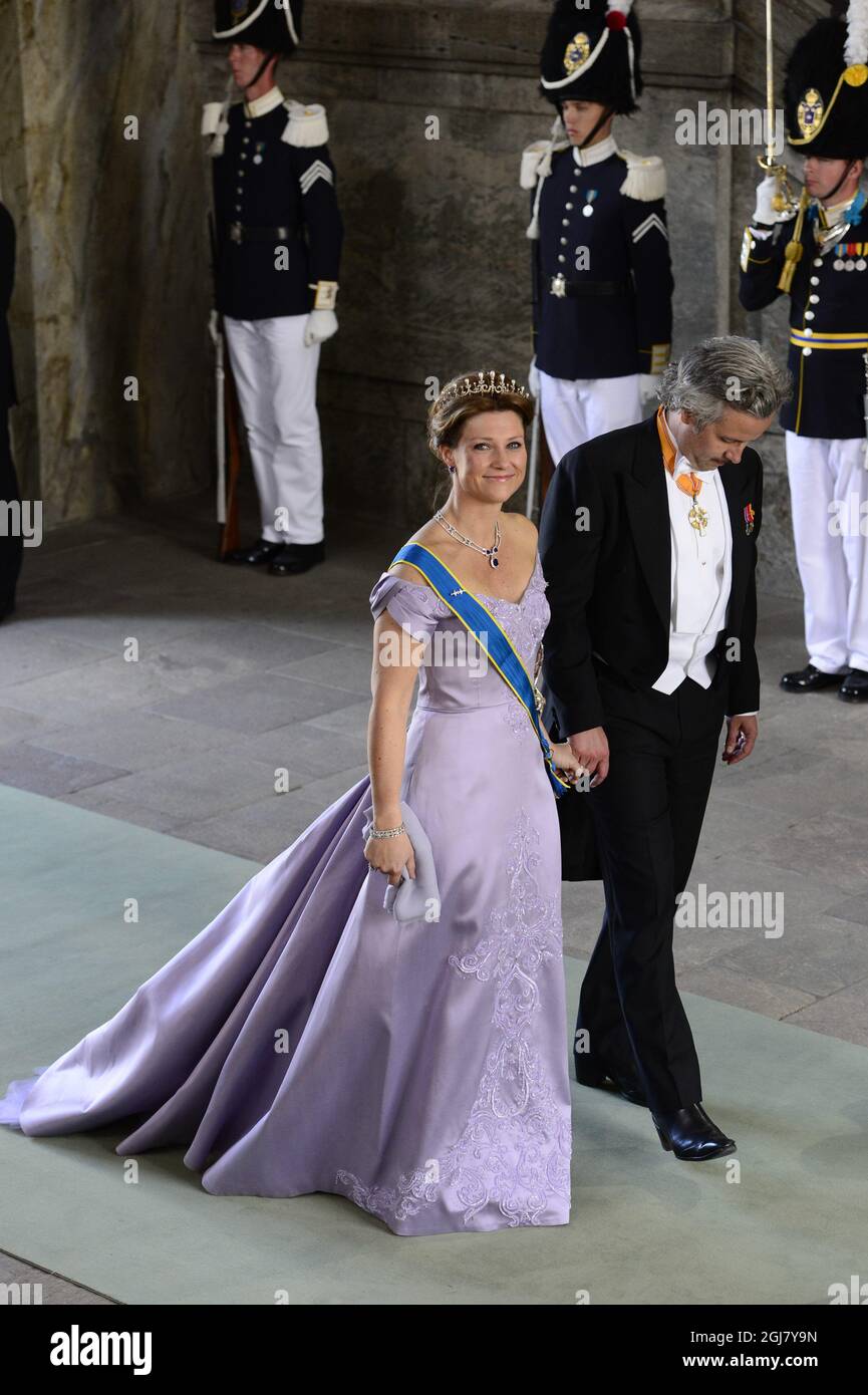 STOCKHOLM 20130608 Princess MÃ¤rtha Louise and her hsuband Ari Behn arrive for the wedding of Princess Madeleine of Sweden and Mr Christopher OÂ’Neill held at the Royal Chapel at the Royal Palace of Stockholm on Saturday June 8, 2013. Foto: Tobias Rostlund / SCANPIX / kod 1014  Stock Photo