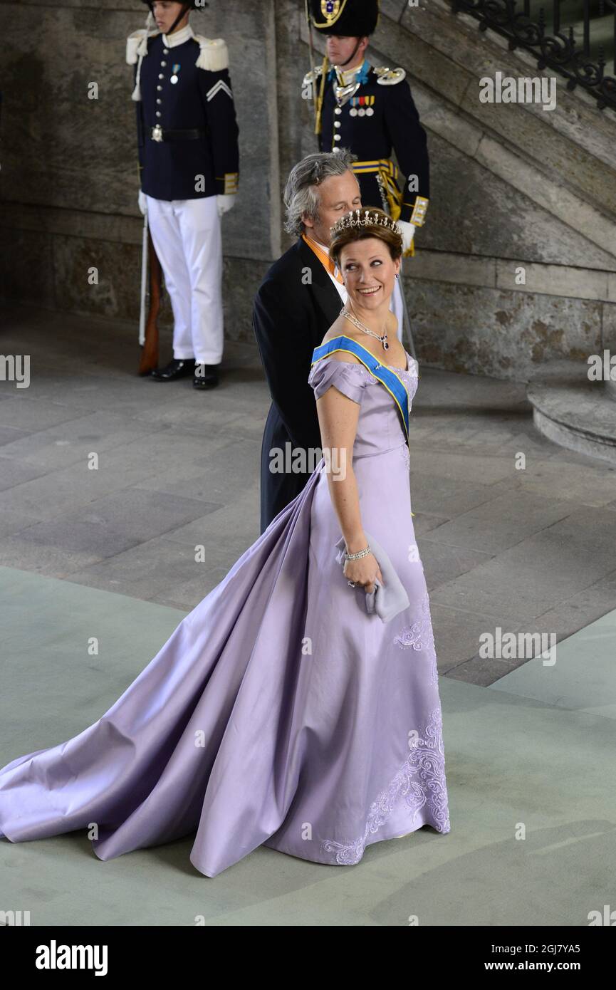 STOCKHOLM 20130608 Princess MÃ¤rtha Louise and her hsuband Ari Behn arrive for the wedding of Princess Madeleine of Sweden and Mr Christopher OÂ’Neill held at the Royal Chapel at the Royal Palace of Stockholm on Saturday June 8, 2013. Foto: Tobias Rostlund / SCANPIX / kod 1014  Stock Photo