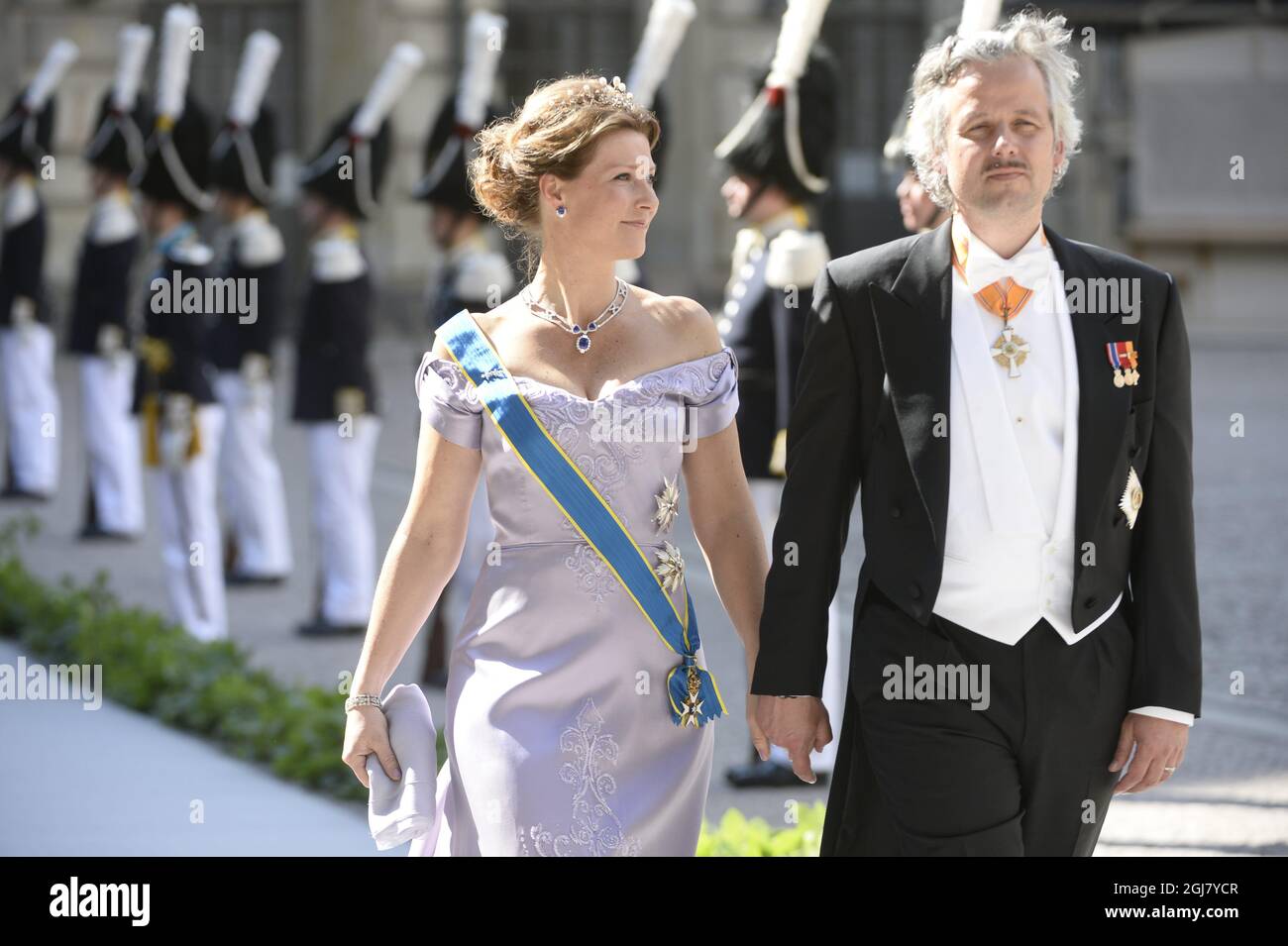 STOCKHOLM 20130608 Princess MÃ¤rtha Louise of Norway with her husband Ari Behn arrive to the wedding of Princess Madeleine of Sweden and Mr Christopher OÂ’Neill held at the Royal Chapel at the Royal Palace of Stockholm on Saturday June 8, 2013. Foto: Maja Suslin / SCANPIX / kod 10300  Stock Photo